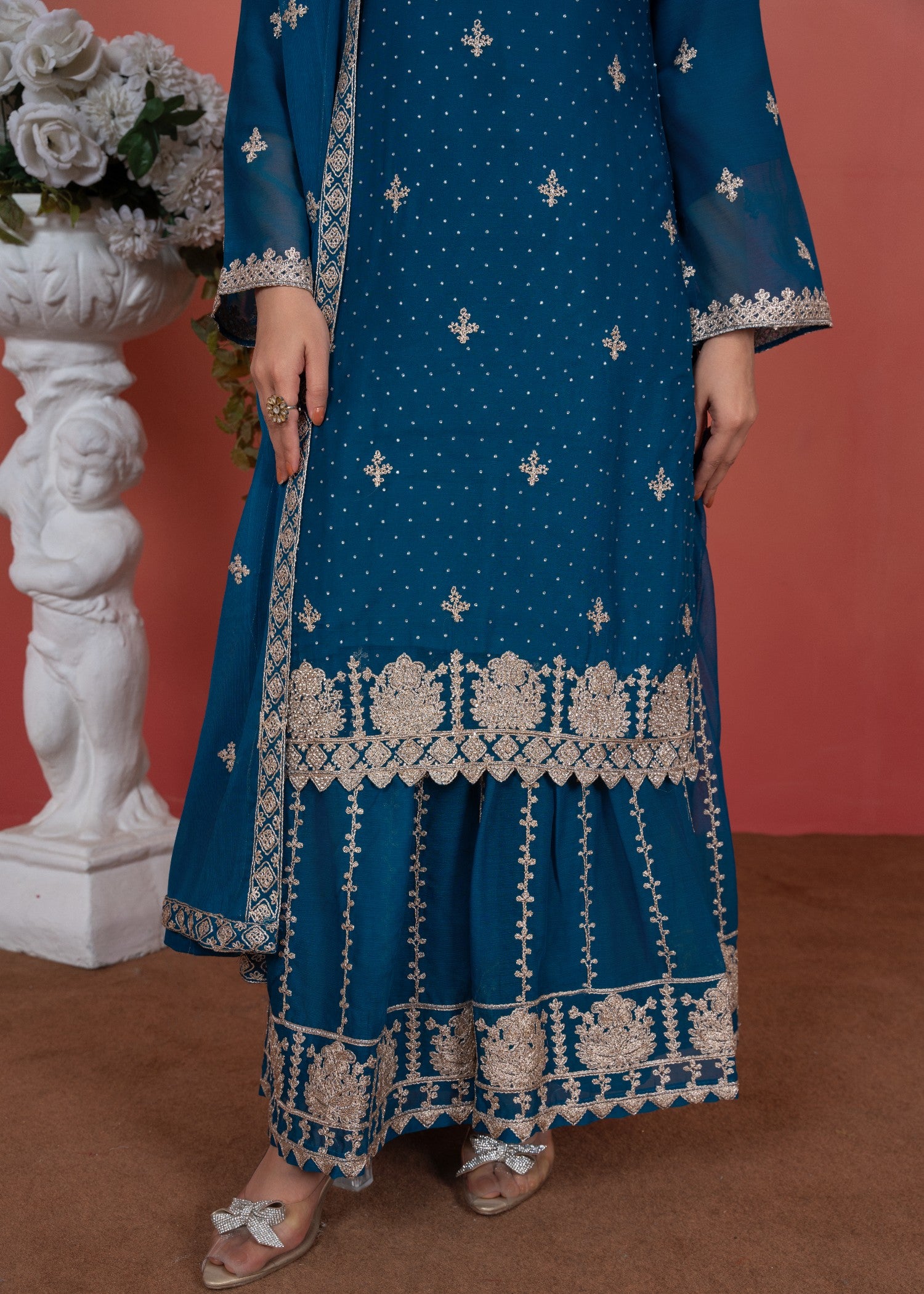 chiffon Kurta Set in Azure