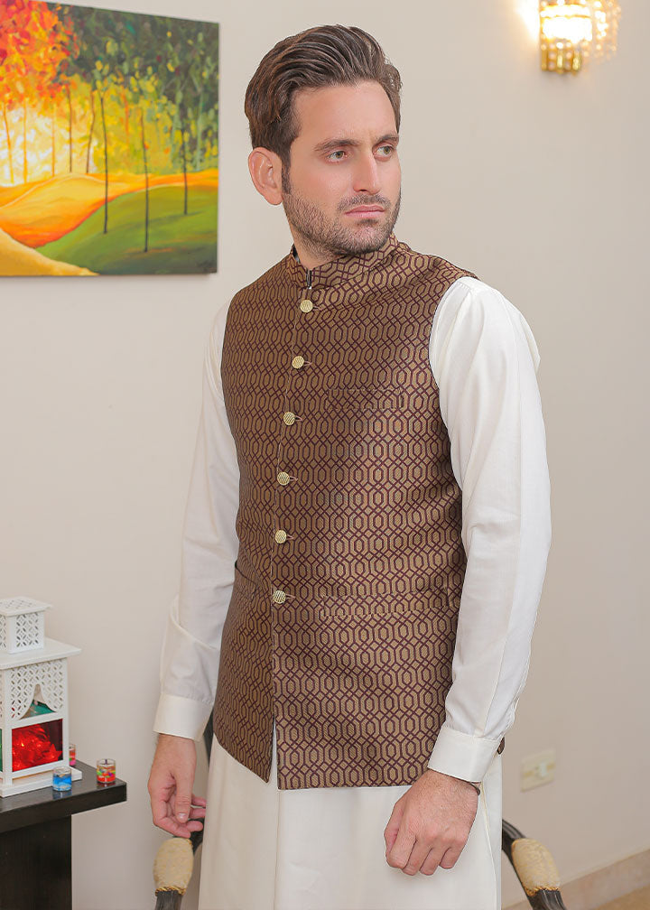 jamawar Waistcoat in Bronze orange