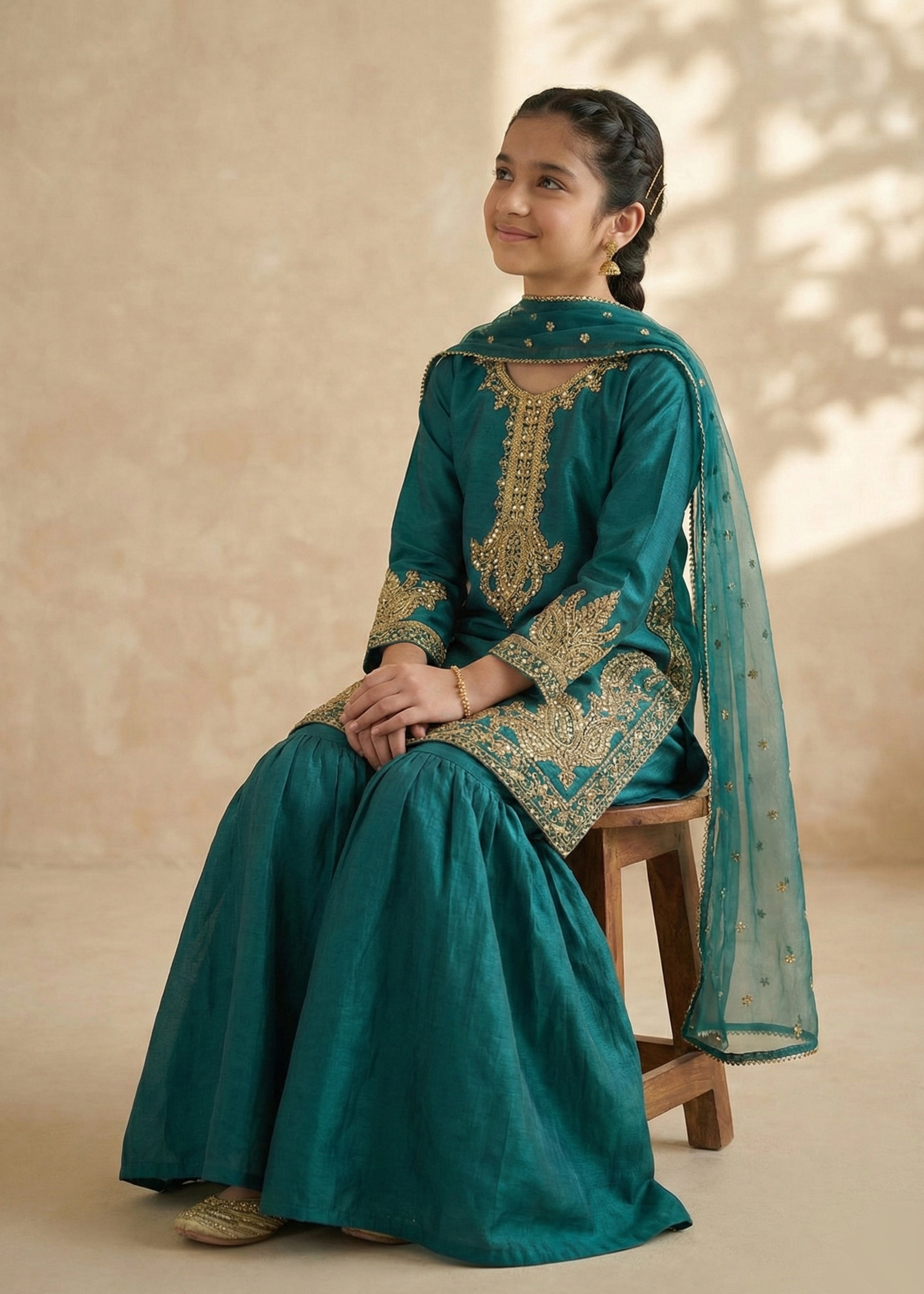 lawn Gharara in Sea green