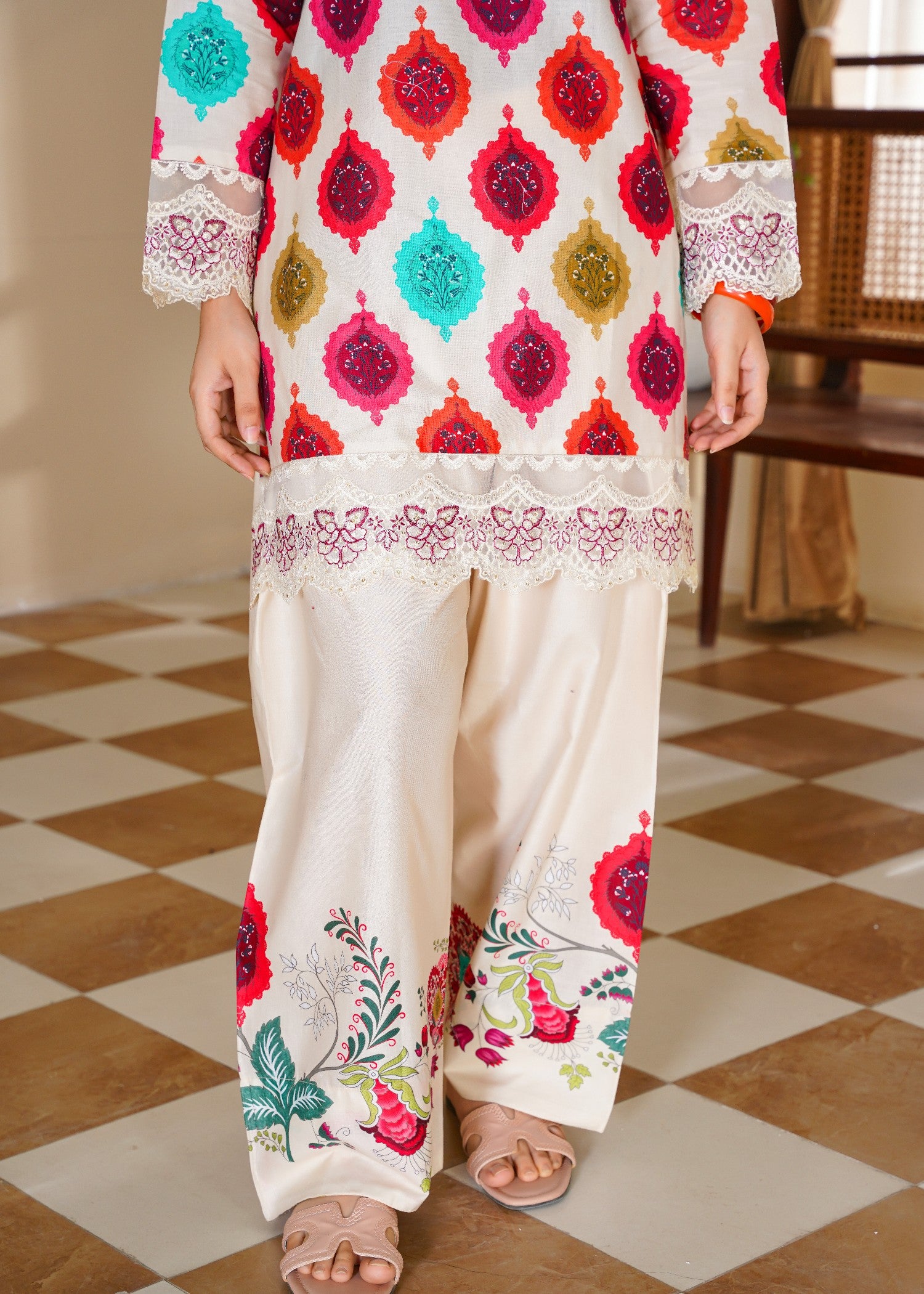 lawn Kurta Set in Champagne