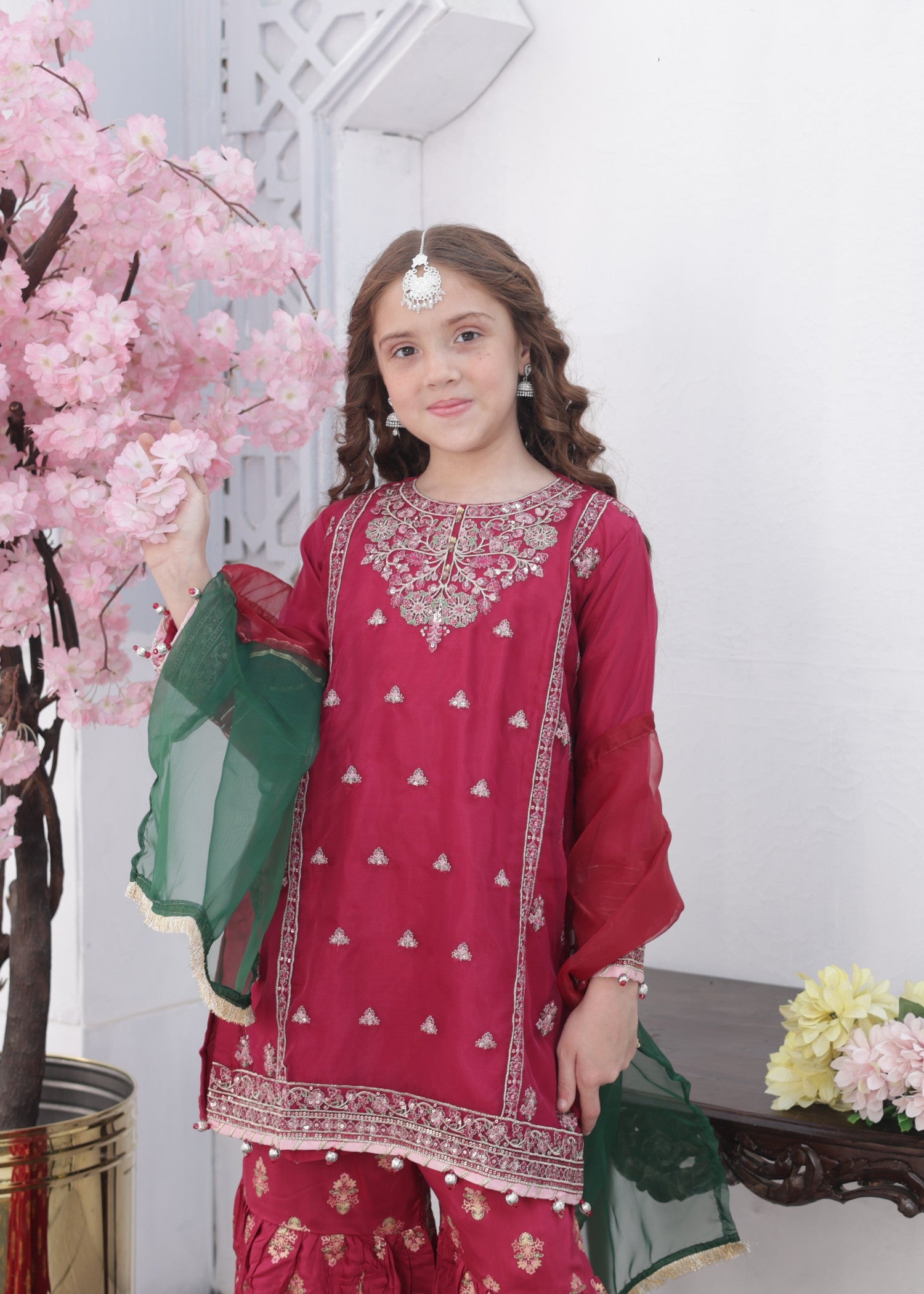 organza Gharara in Magenta haze