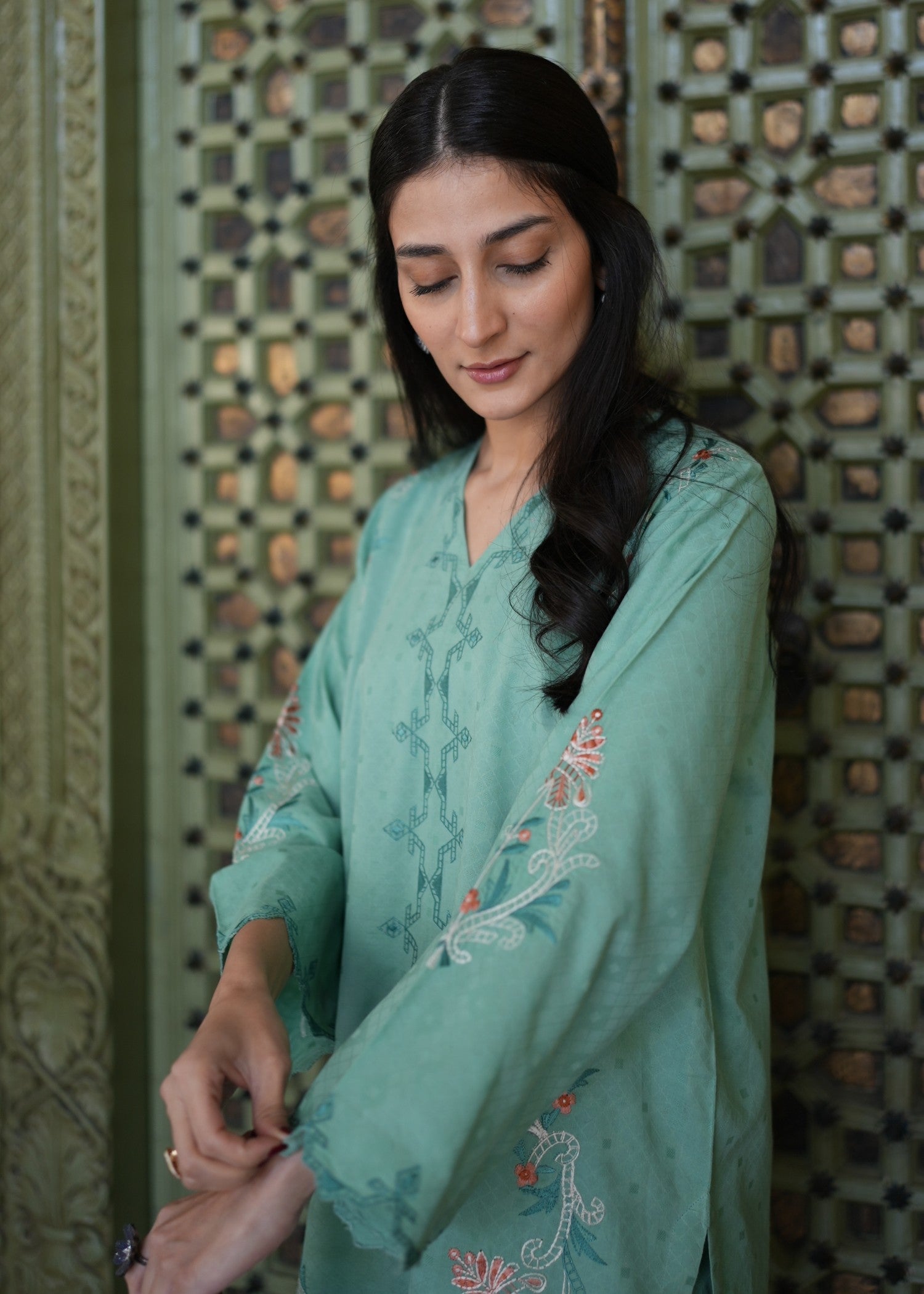 self jacquard Co Ord Sets in Teal