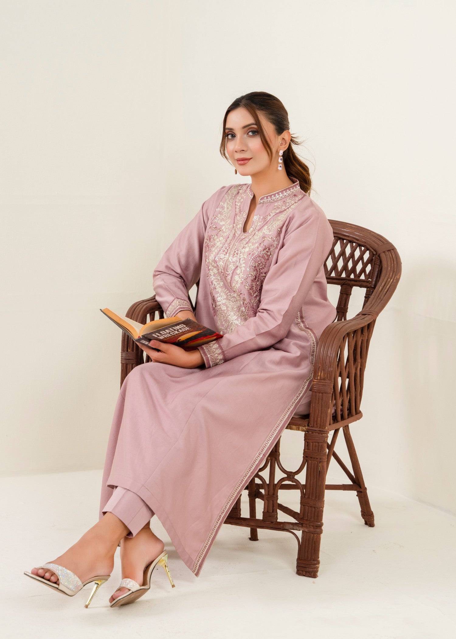 cotton satin Kurta Set in Mauve