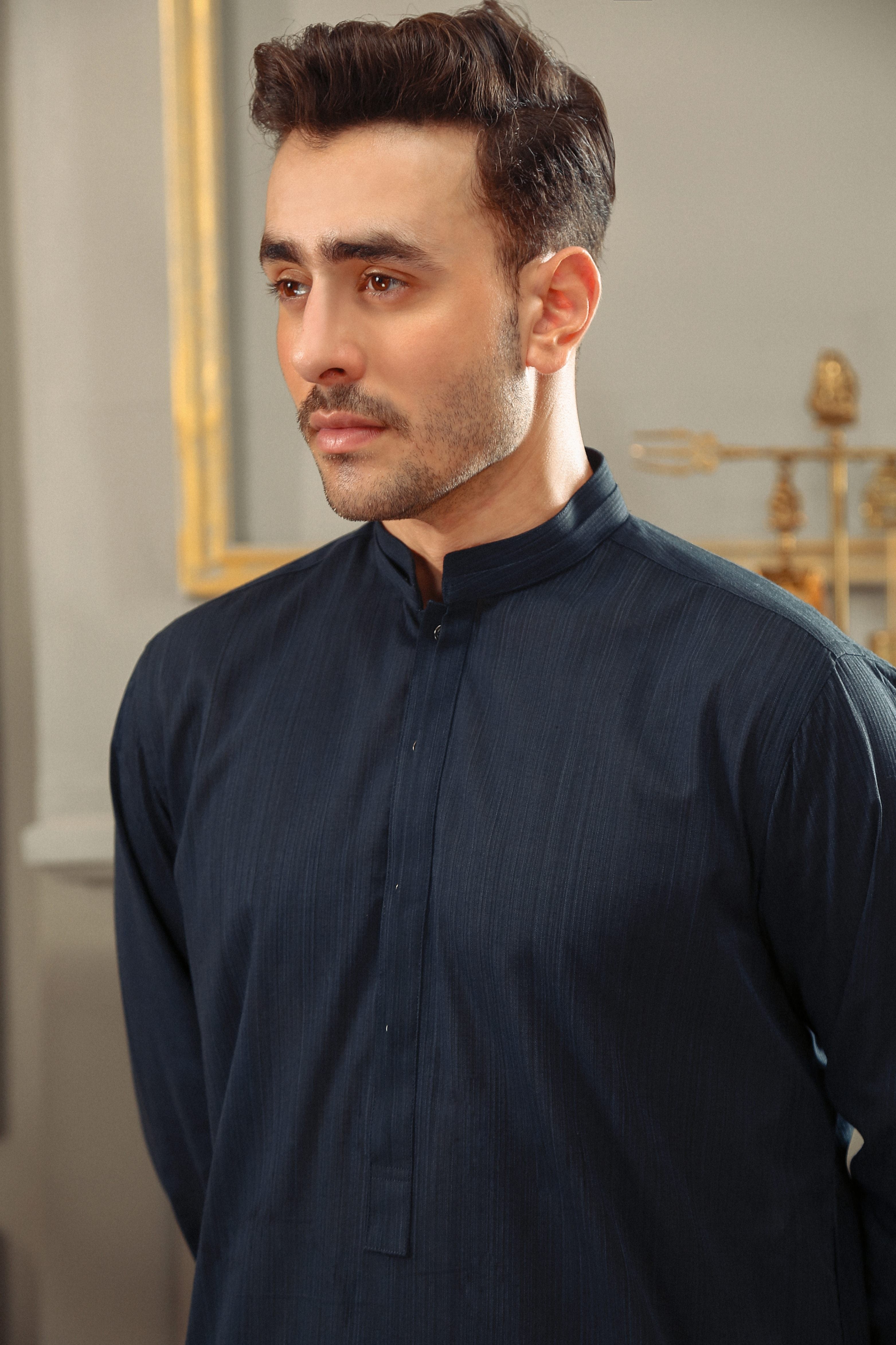 yarn dyed Shalwar Kameez in Navy blue