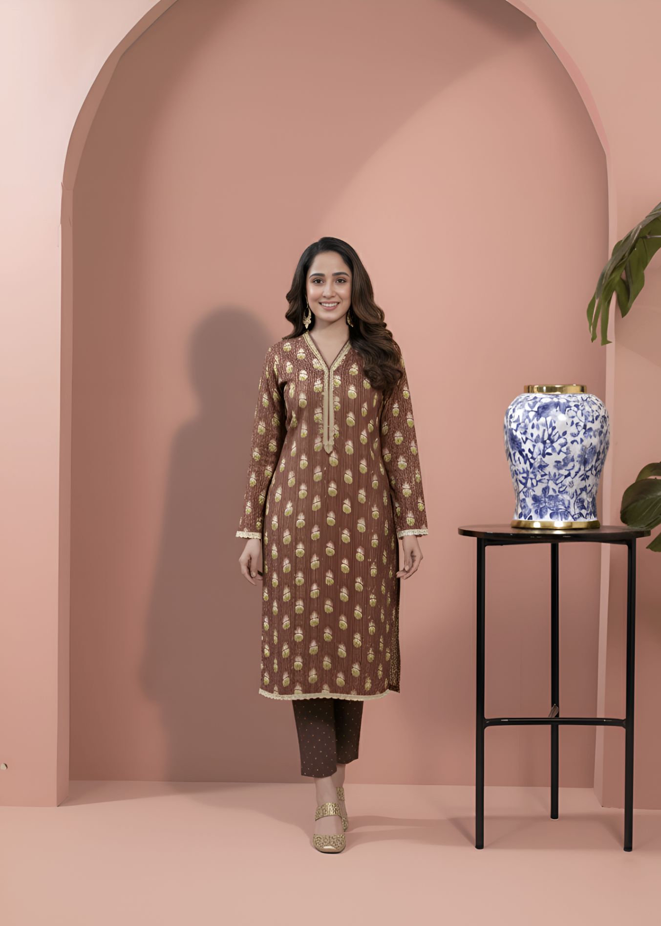 khaddar Kurta Set in Brown