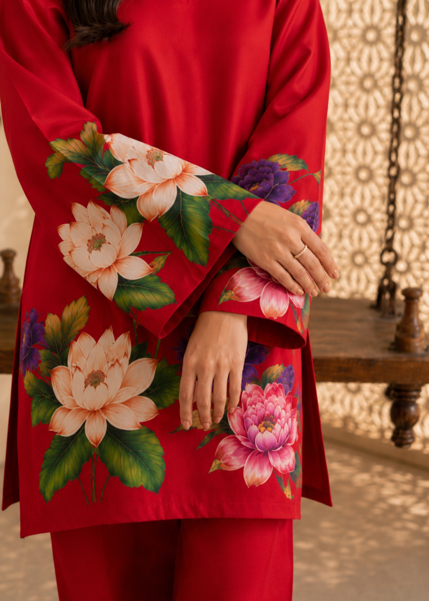 poly lawn Co Ord Sets in Red