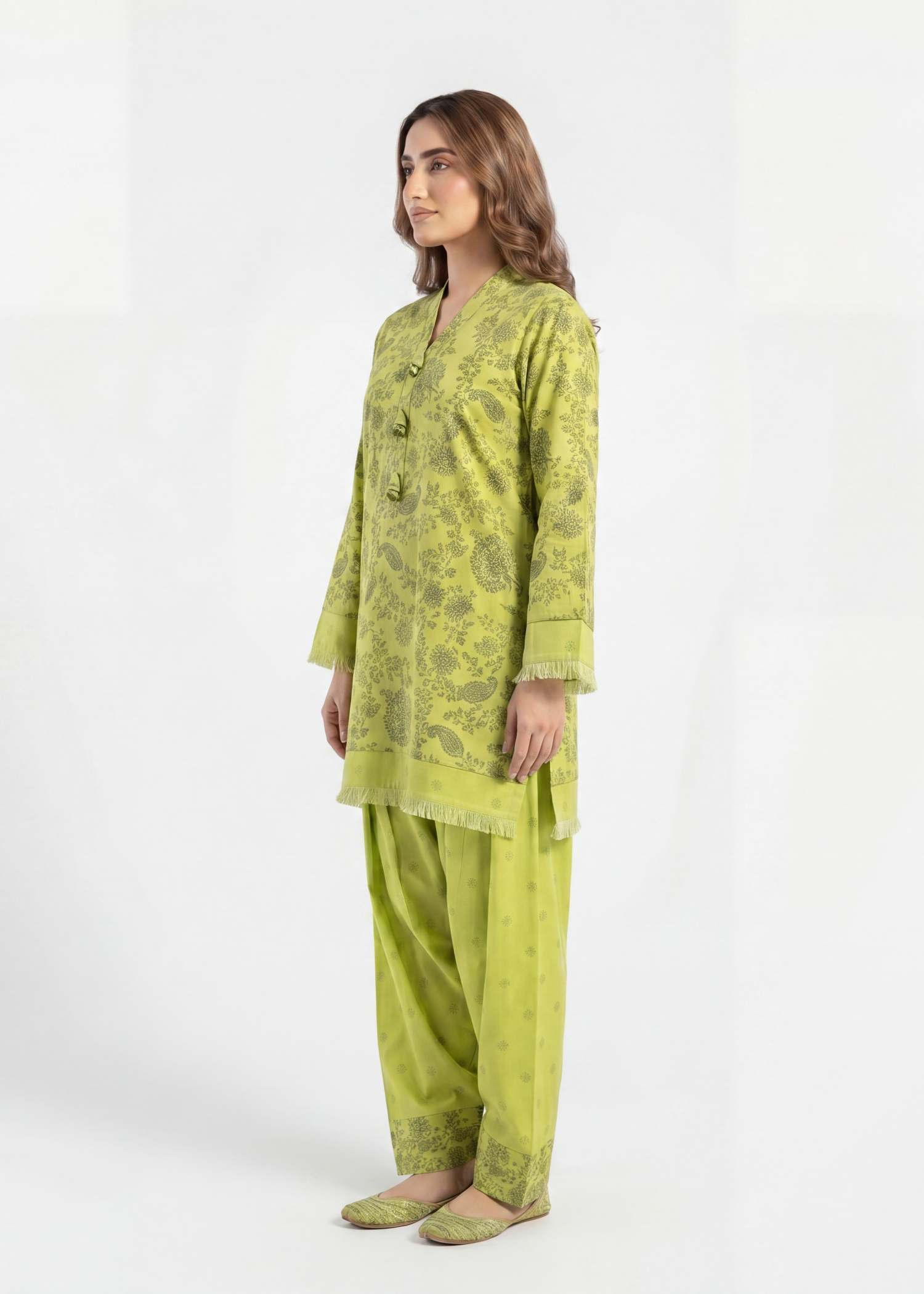 silk finish lawn Kurta Set in Key lime