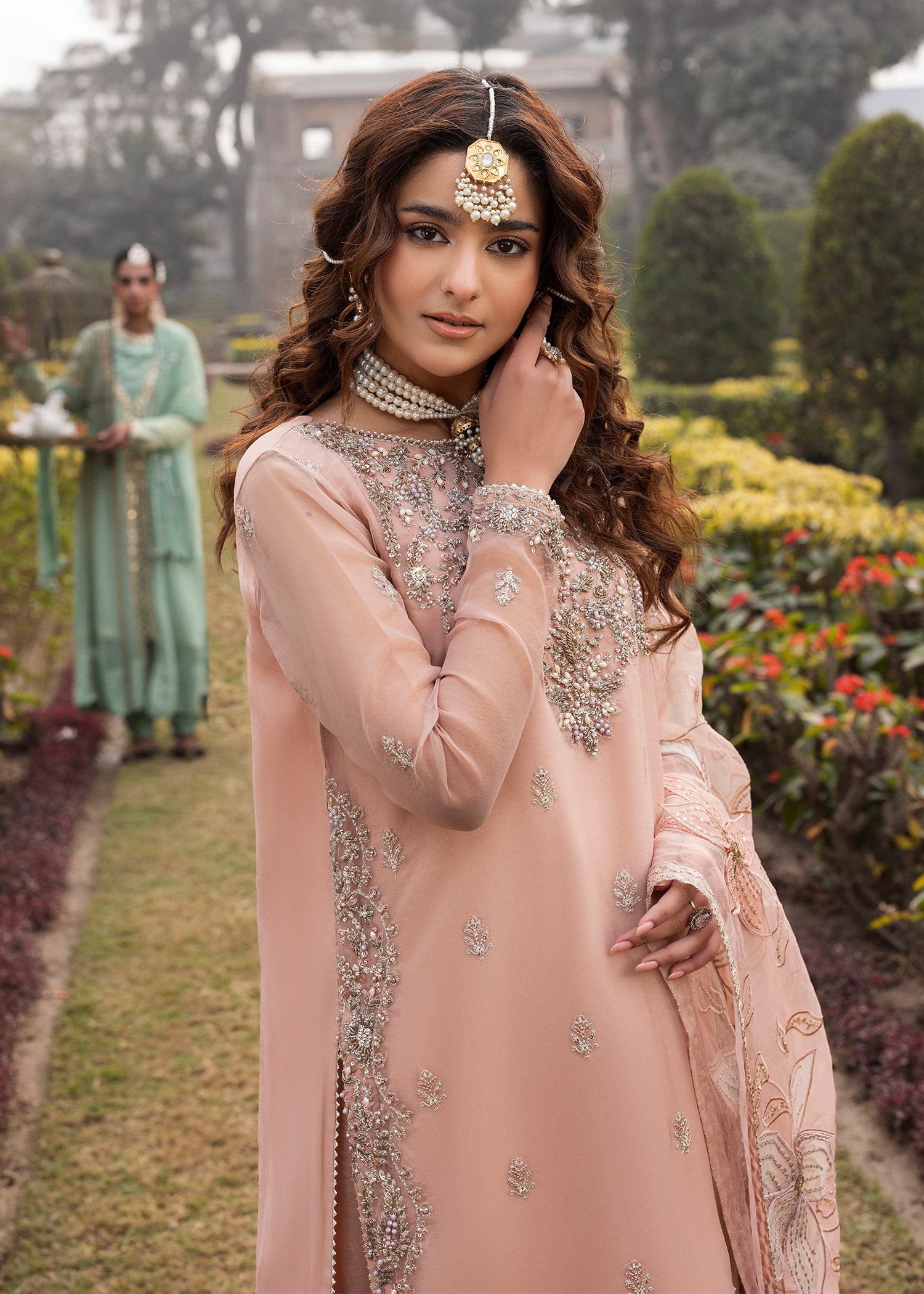 organza Gharara in Peach orange