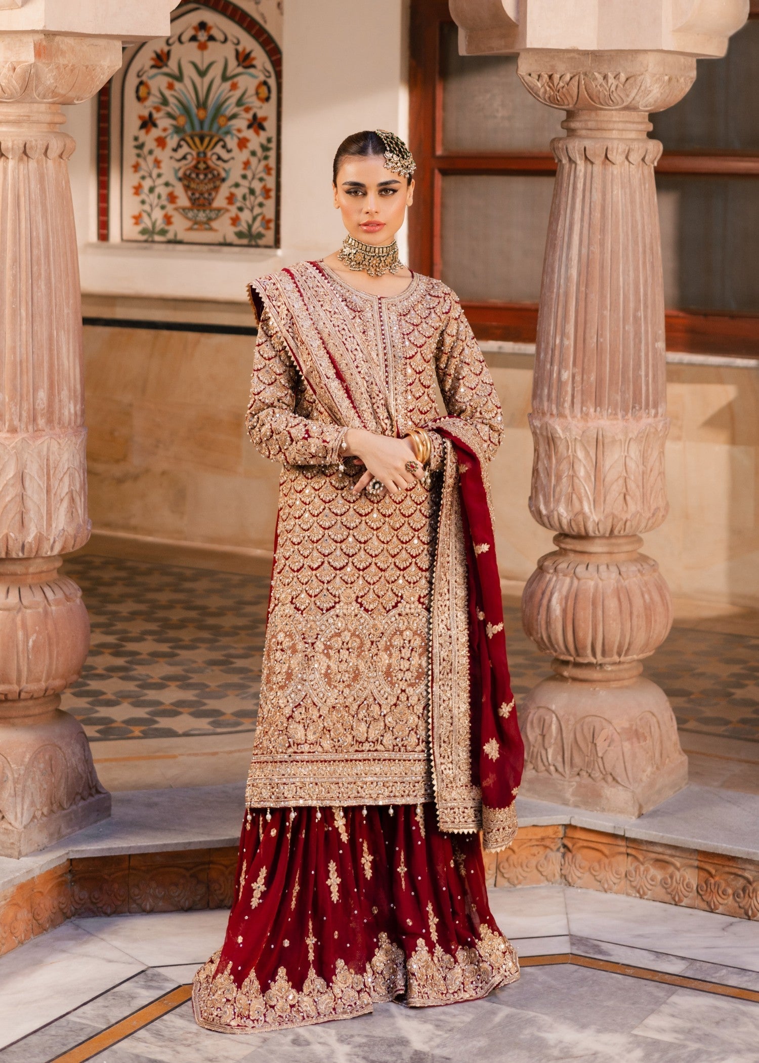 chiffon Gharara in Red