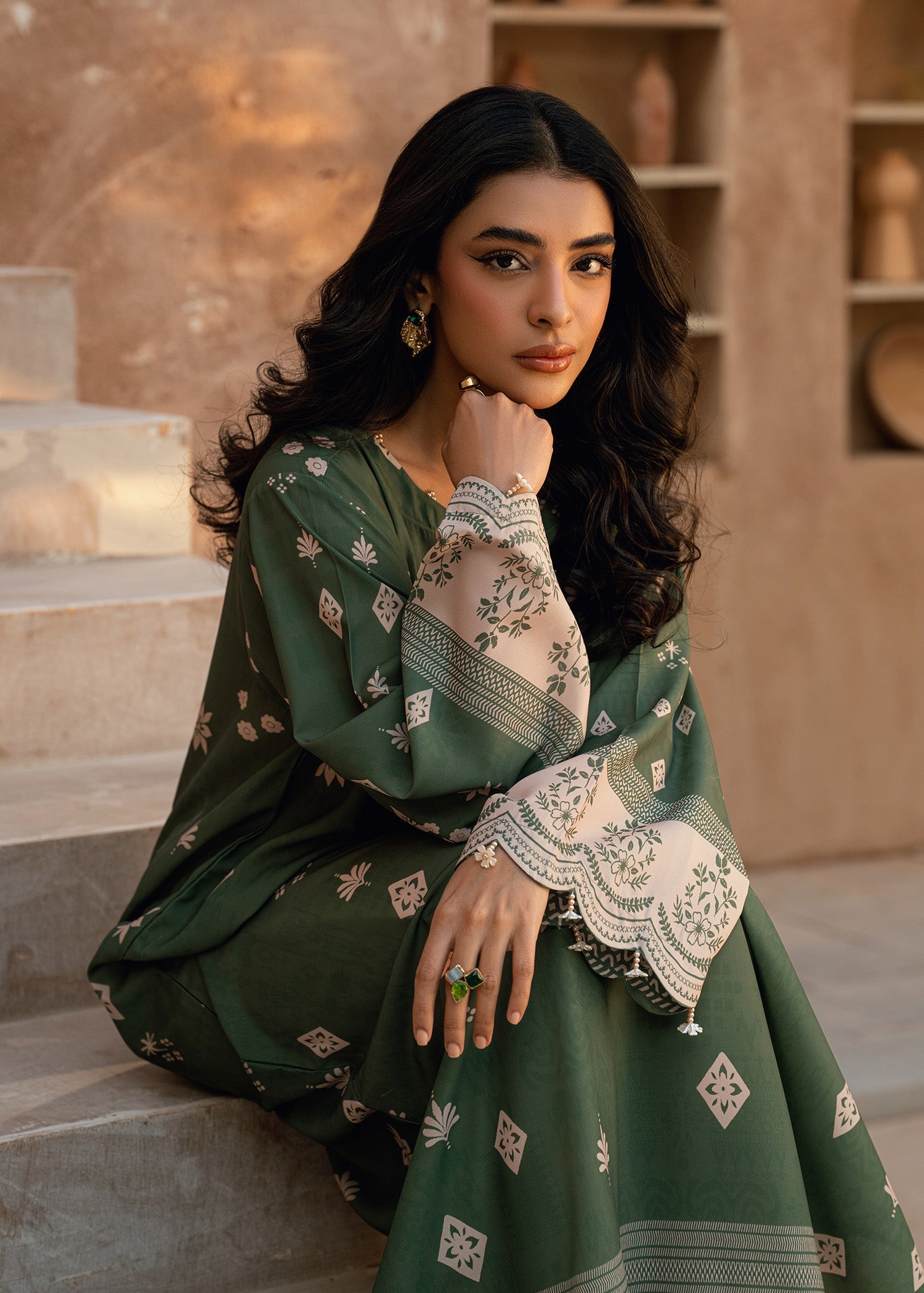 crepe Kaftan in Olive green