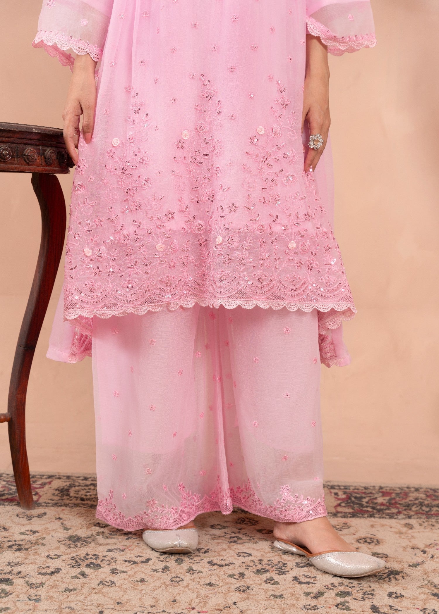 chiffon Pishwas in Pink
