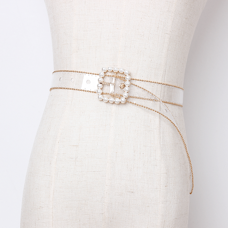 Transparent Plastic Pearl Buckle Women'S Belt