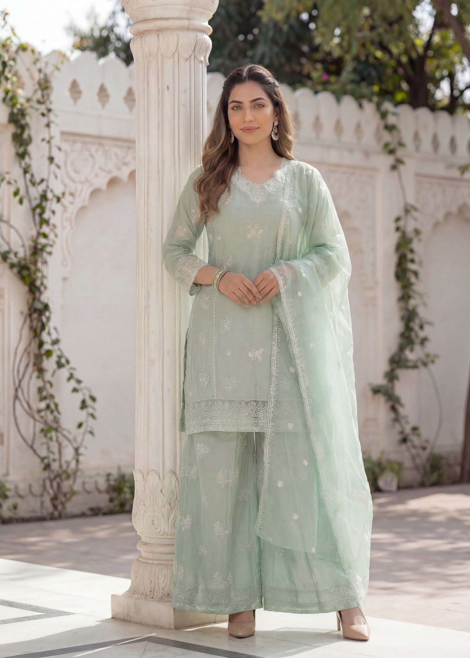 cotton Sharara in Mint green