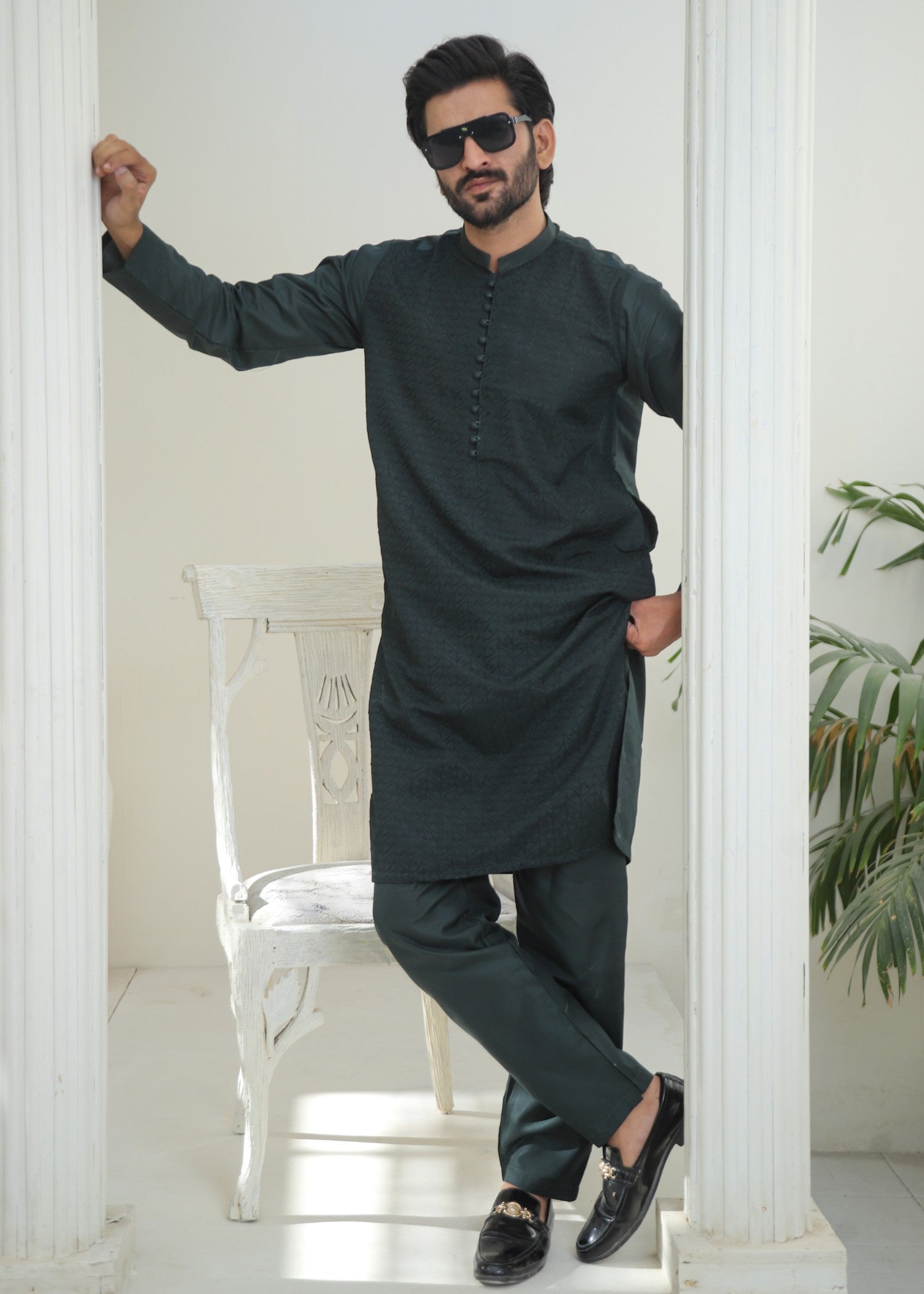 wash & wear Kurta Set in Raven grey