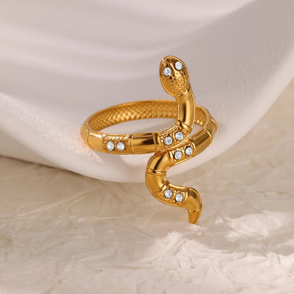 Gold Stainless Steel Snake Rings for Women - Vintage Animal Aesthetic Jewelry
