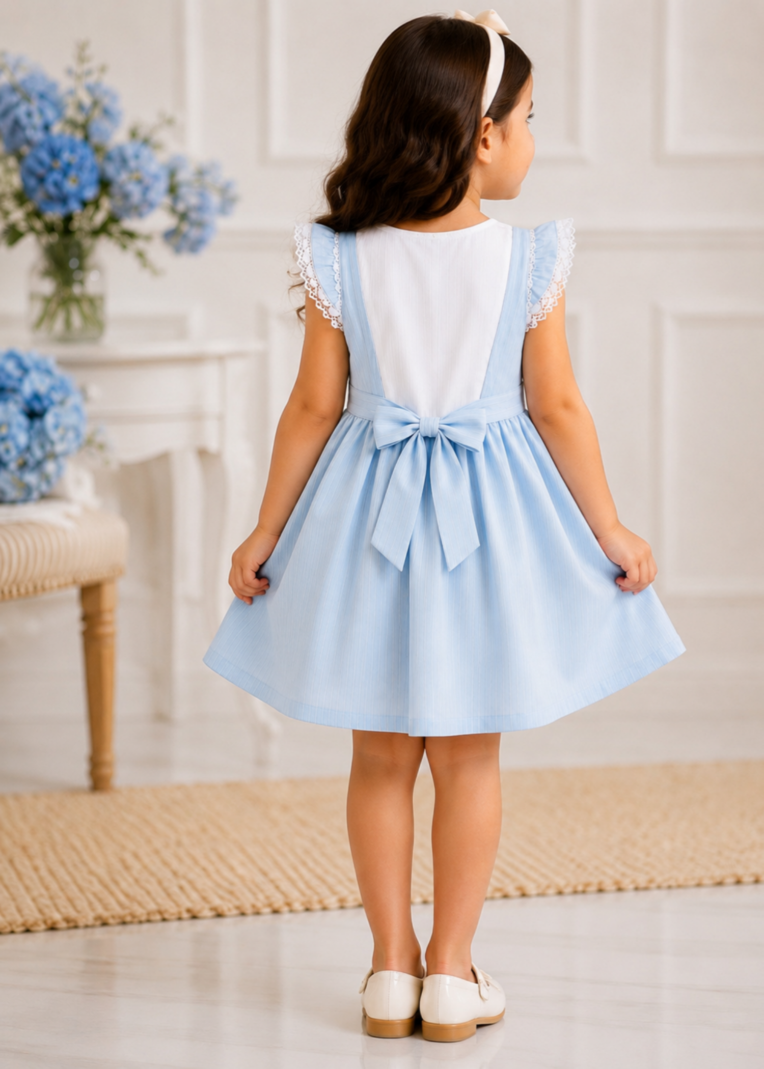 cotton Frock in Hazelwood brown, ice blue, white