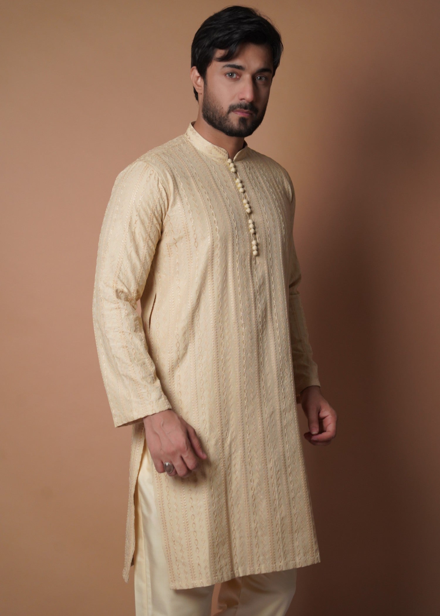 cotton silk Kurta Set in Cream