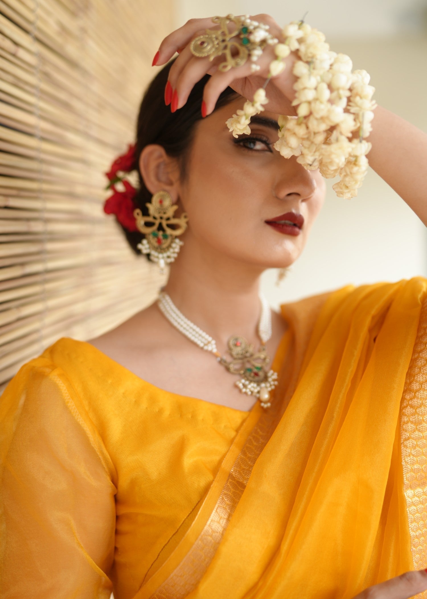zari organza Saree in Mari gold