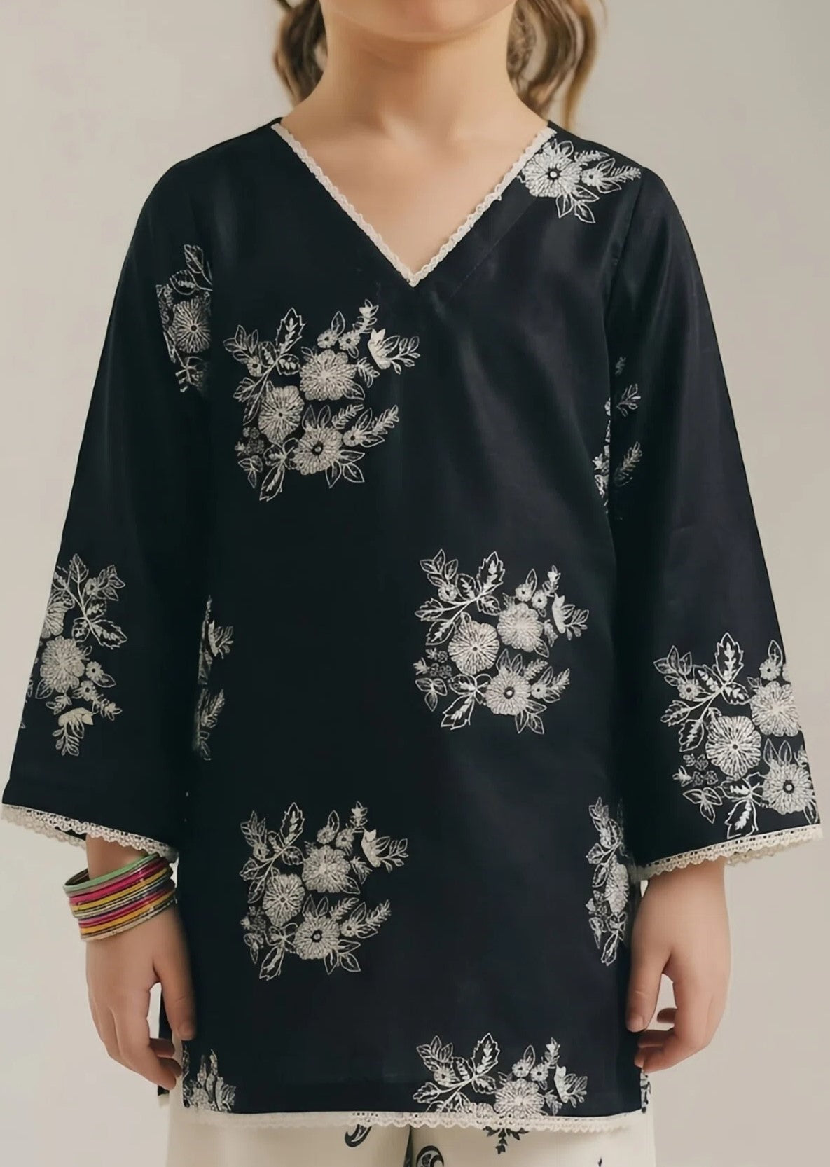 poly lawn Kurta Set in Jet black