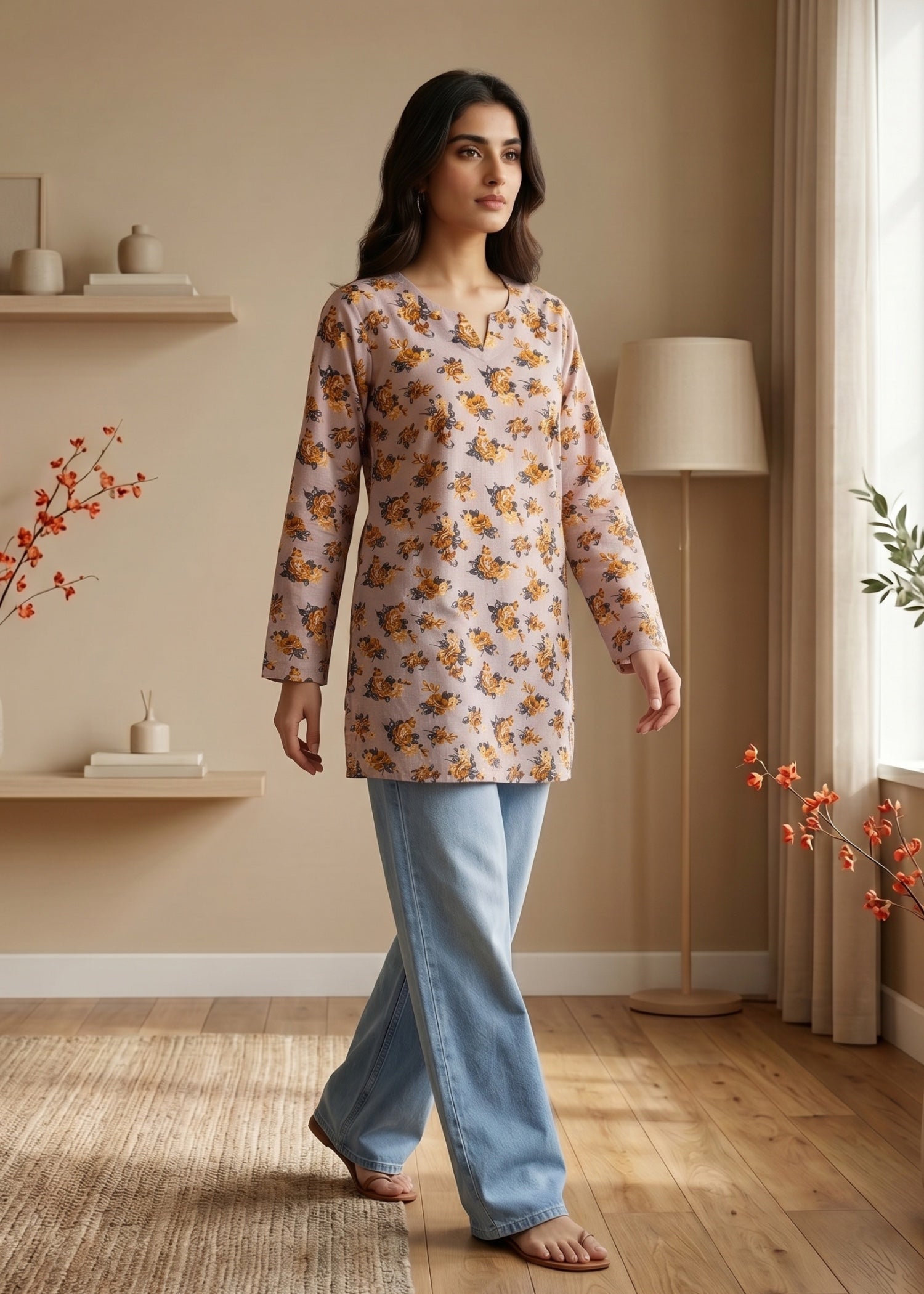 lawn cotton Kurti in Pastel grey, pastel pink