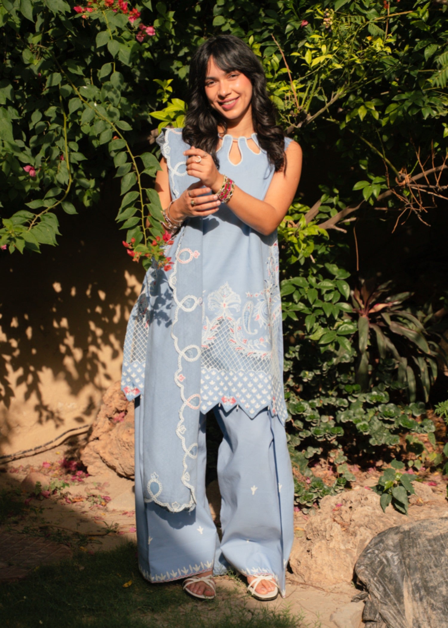 lawn cotton Kurta Set in Sky blue