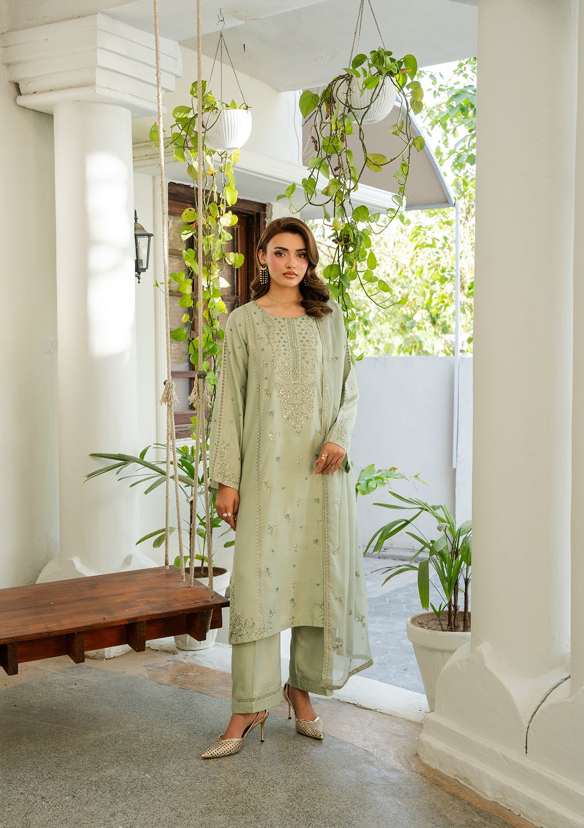 viscose Kurta Set in Pistachio green