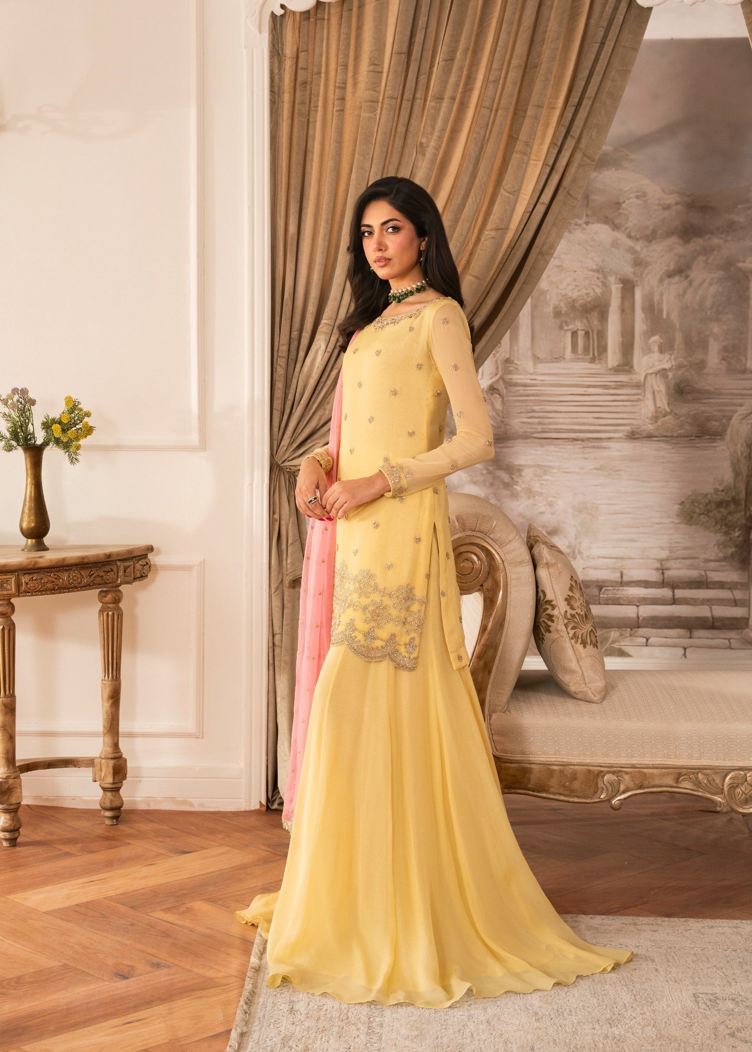 chiffon Sharara in Light yellow
