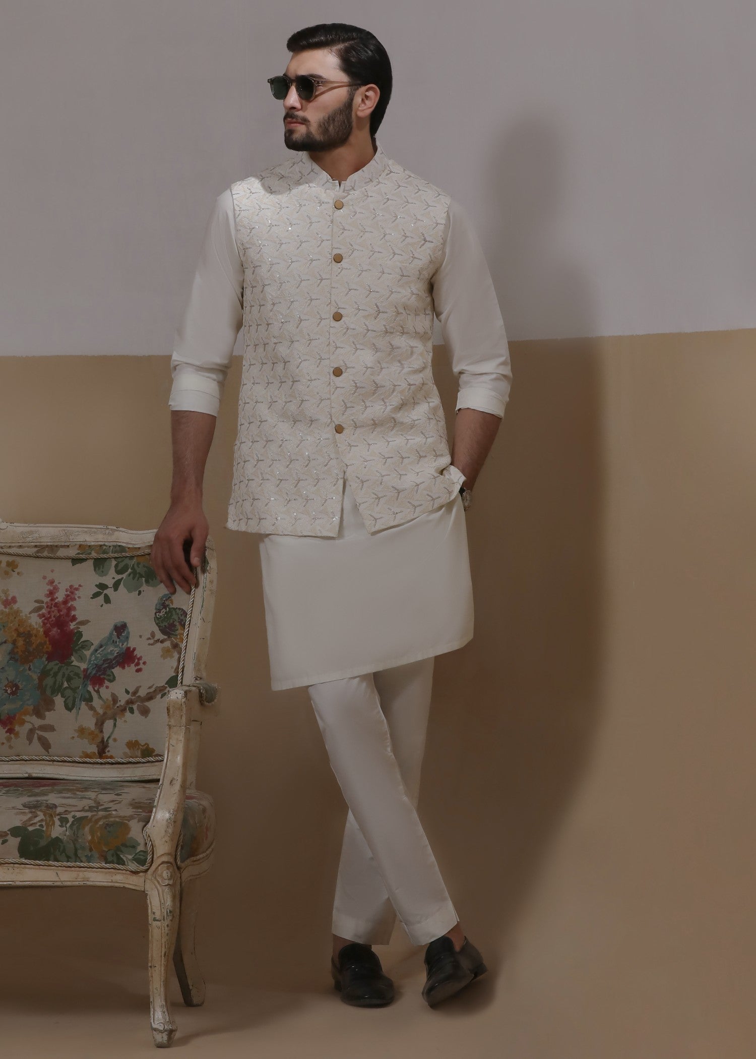 pk raw silk Waistcoat in Ivory