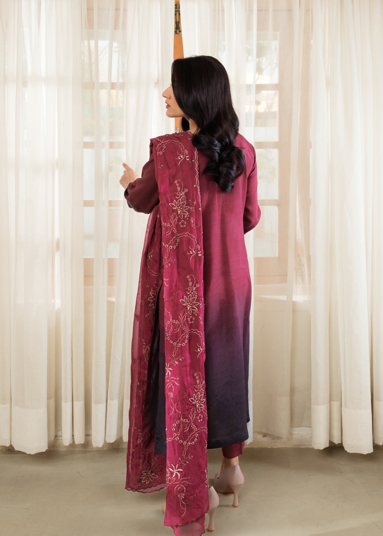 raw silk Kurta Set in Burgundy