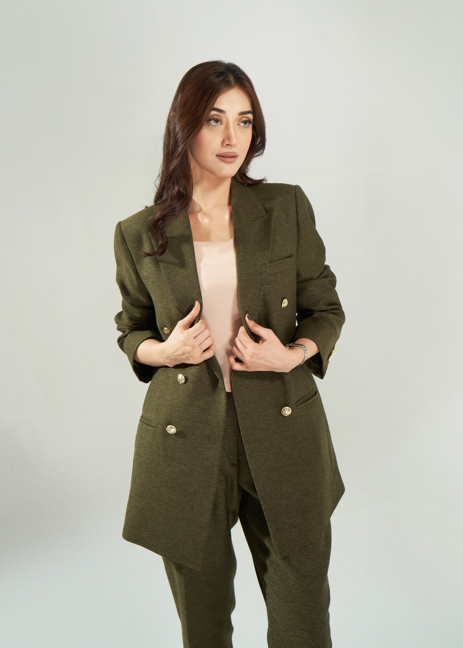 tweed wool Suits in Olive green