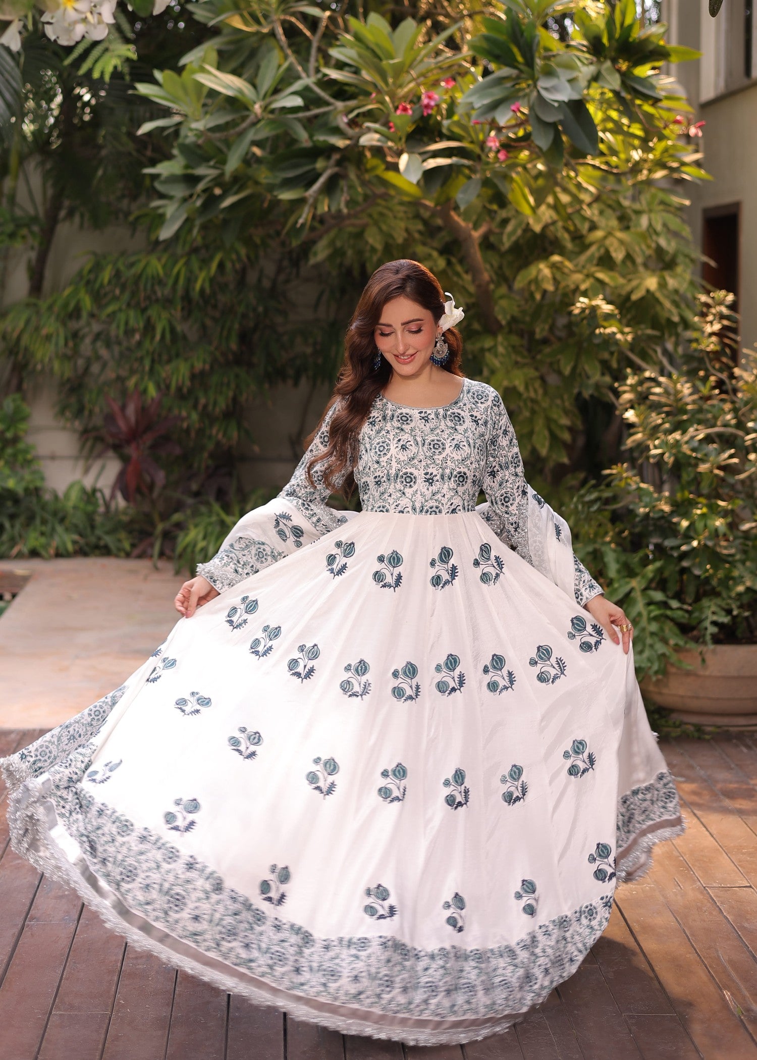 korean raw silk Pishwas in White, navy blue