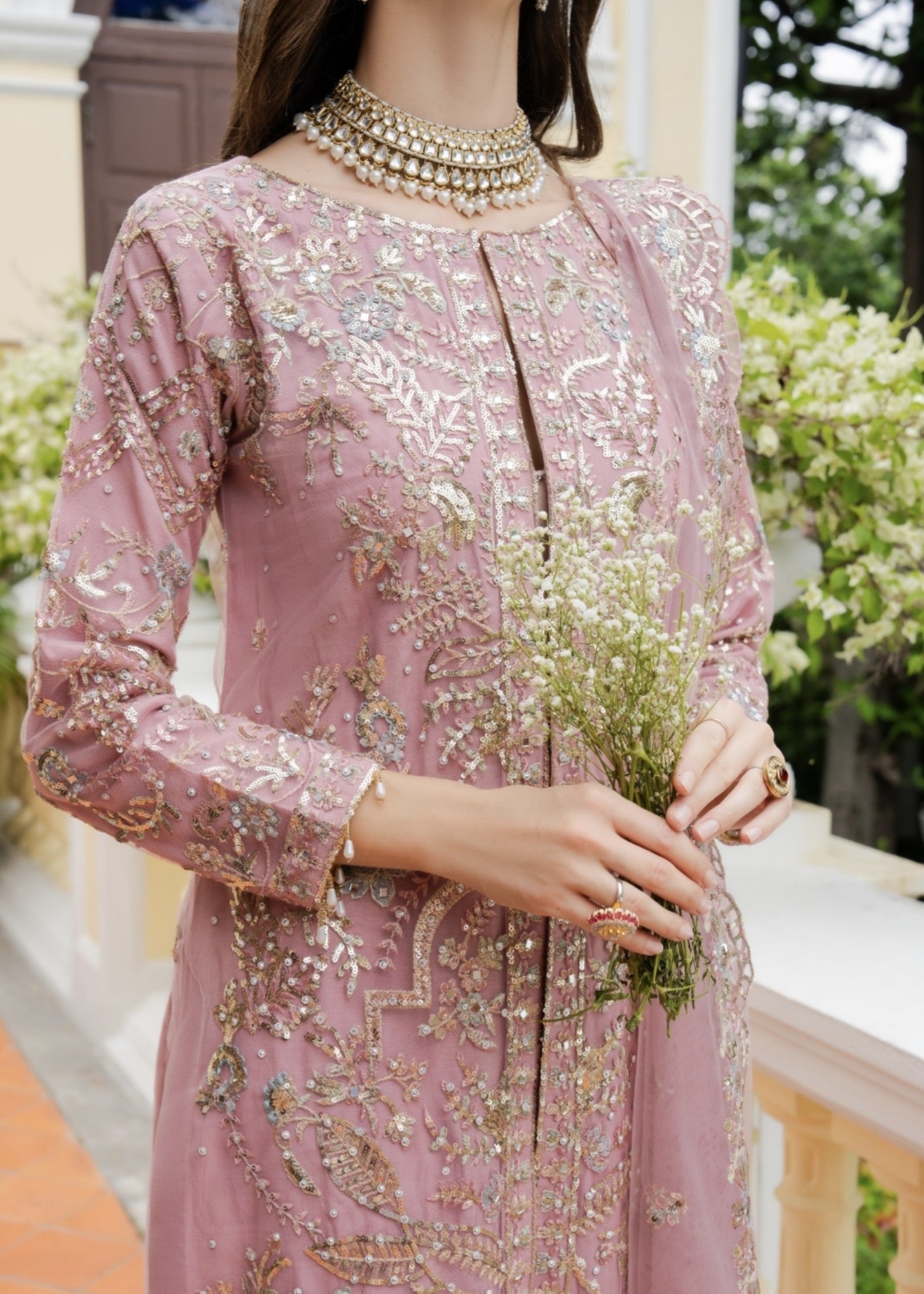 net Lehenga in Tea rose pink