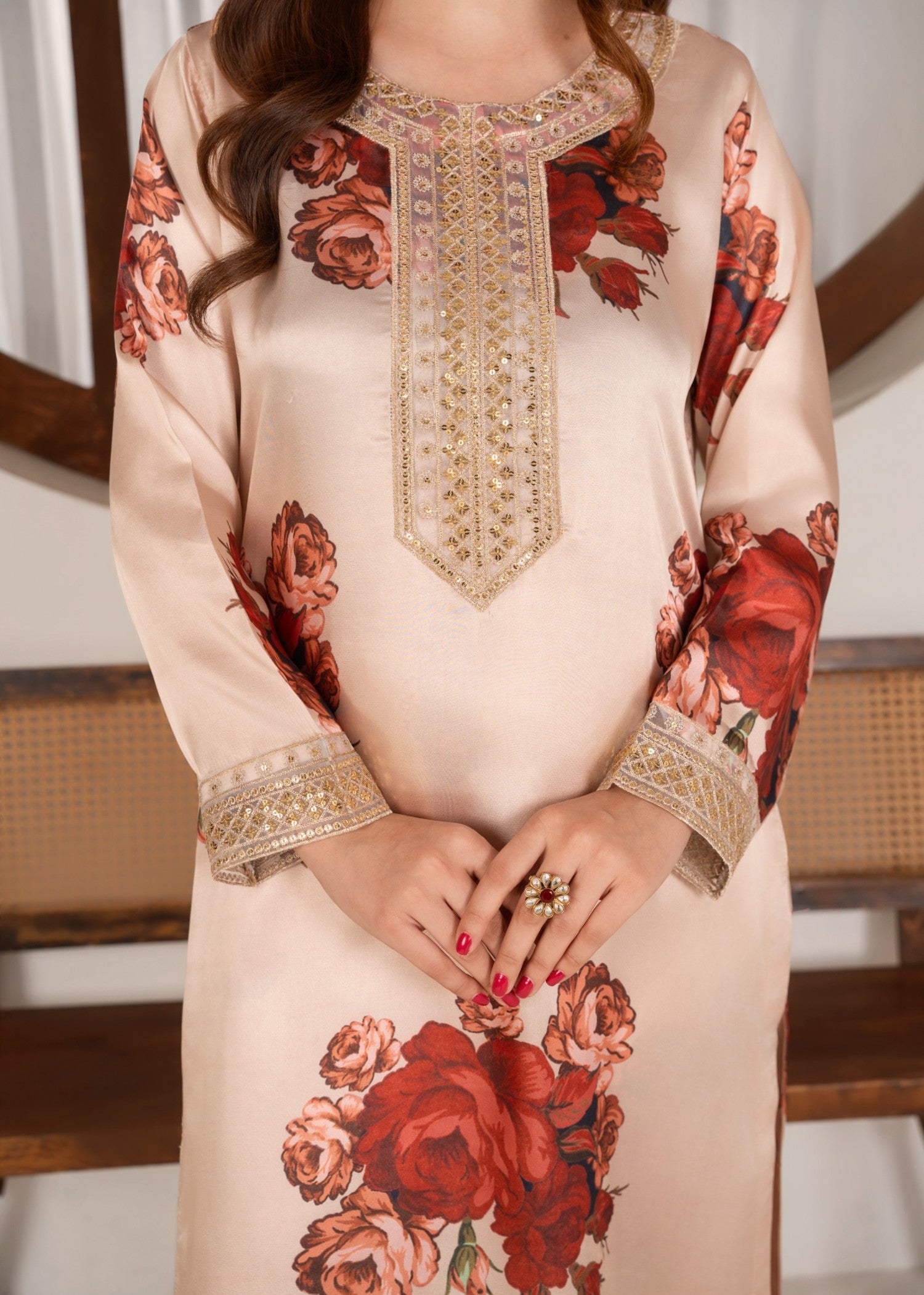 silk charmeuse Kurta Set in Cream
