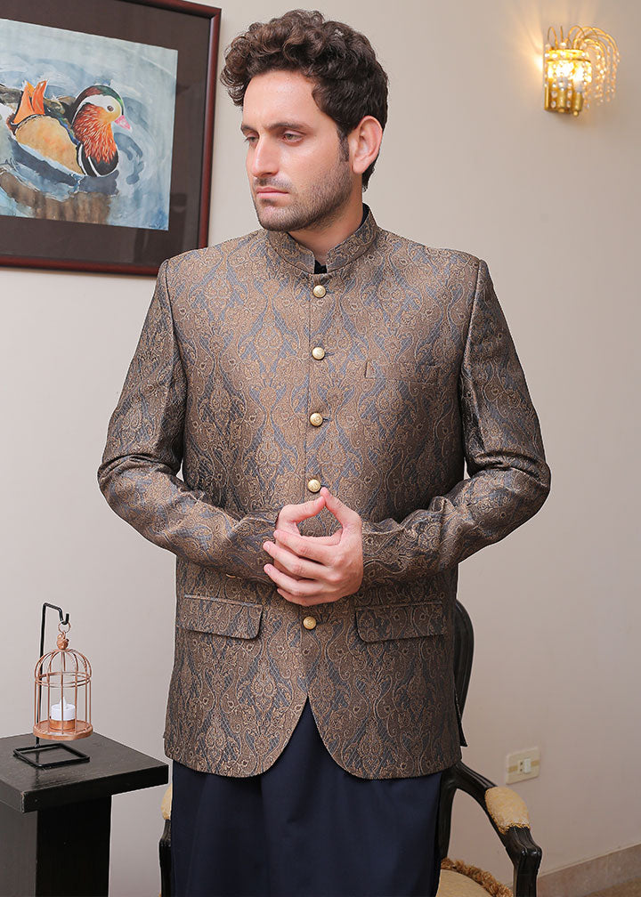 banarsi silk Prince Coat in Grey