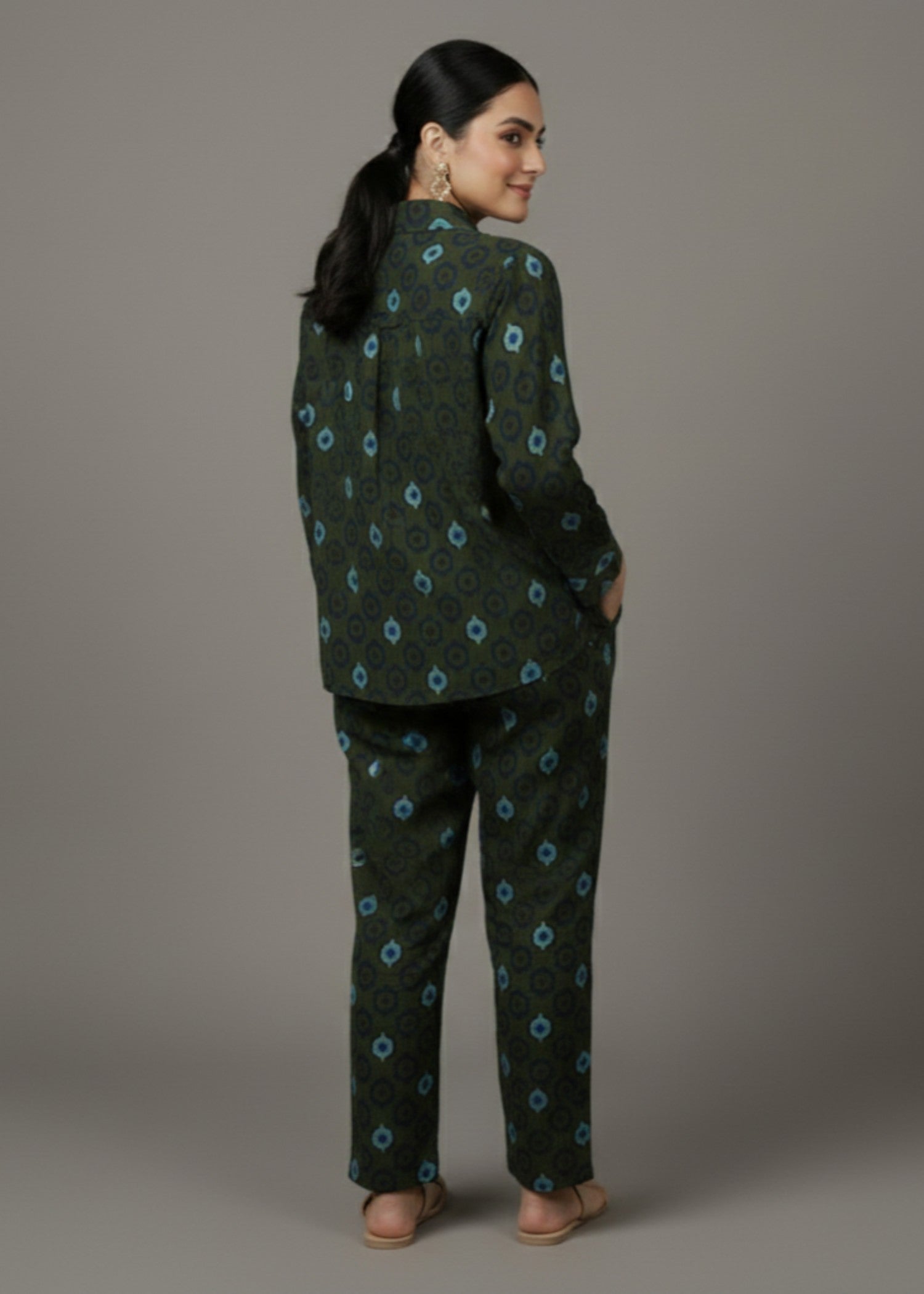 raw silk Co Ord Sets in Olive green