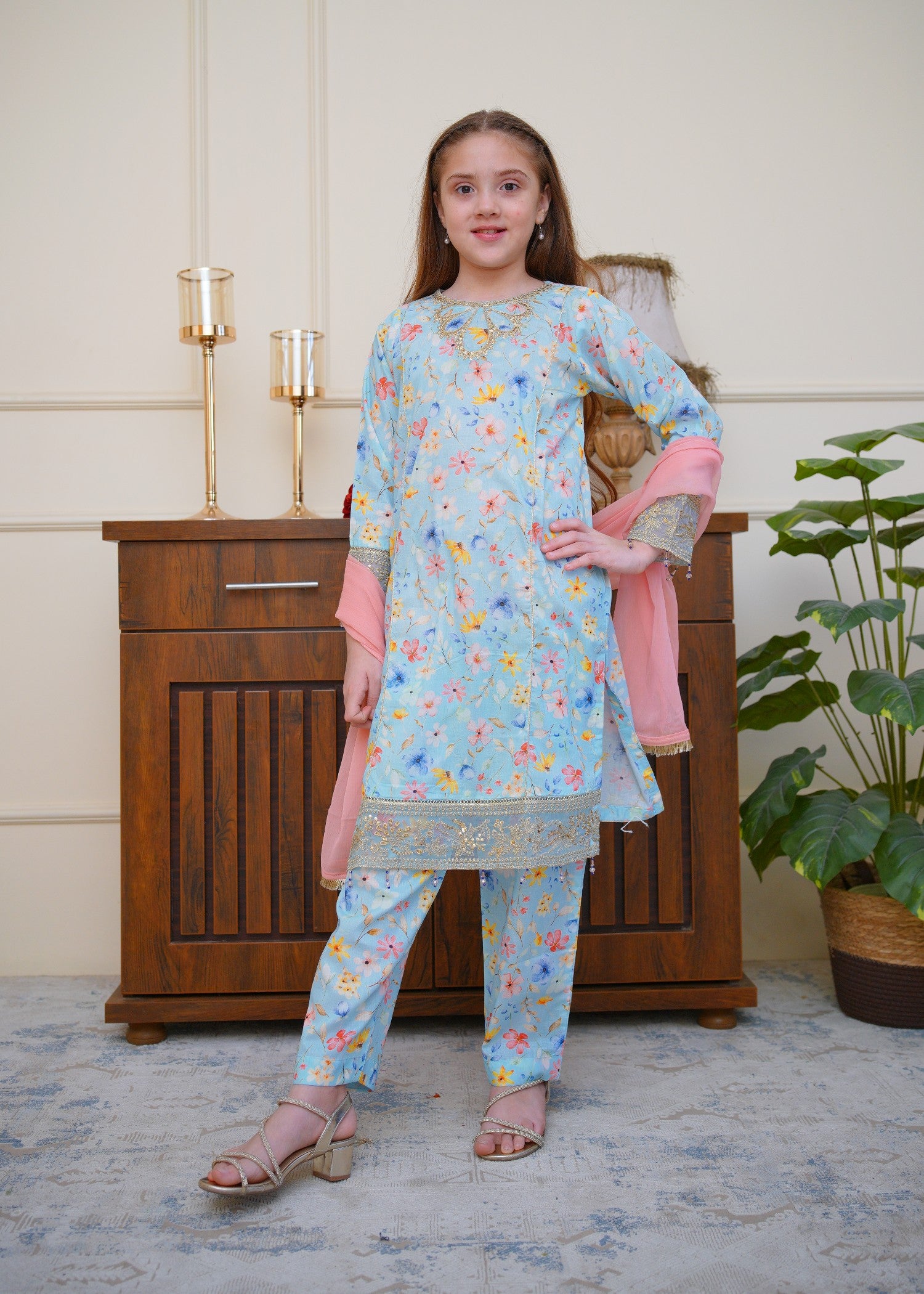 lawn Kurta Set in Arctic blue
