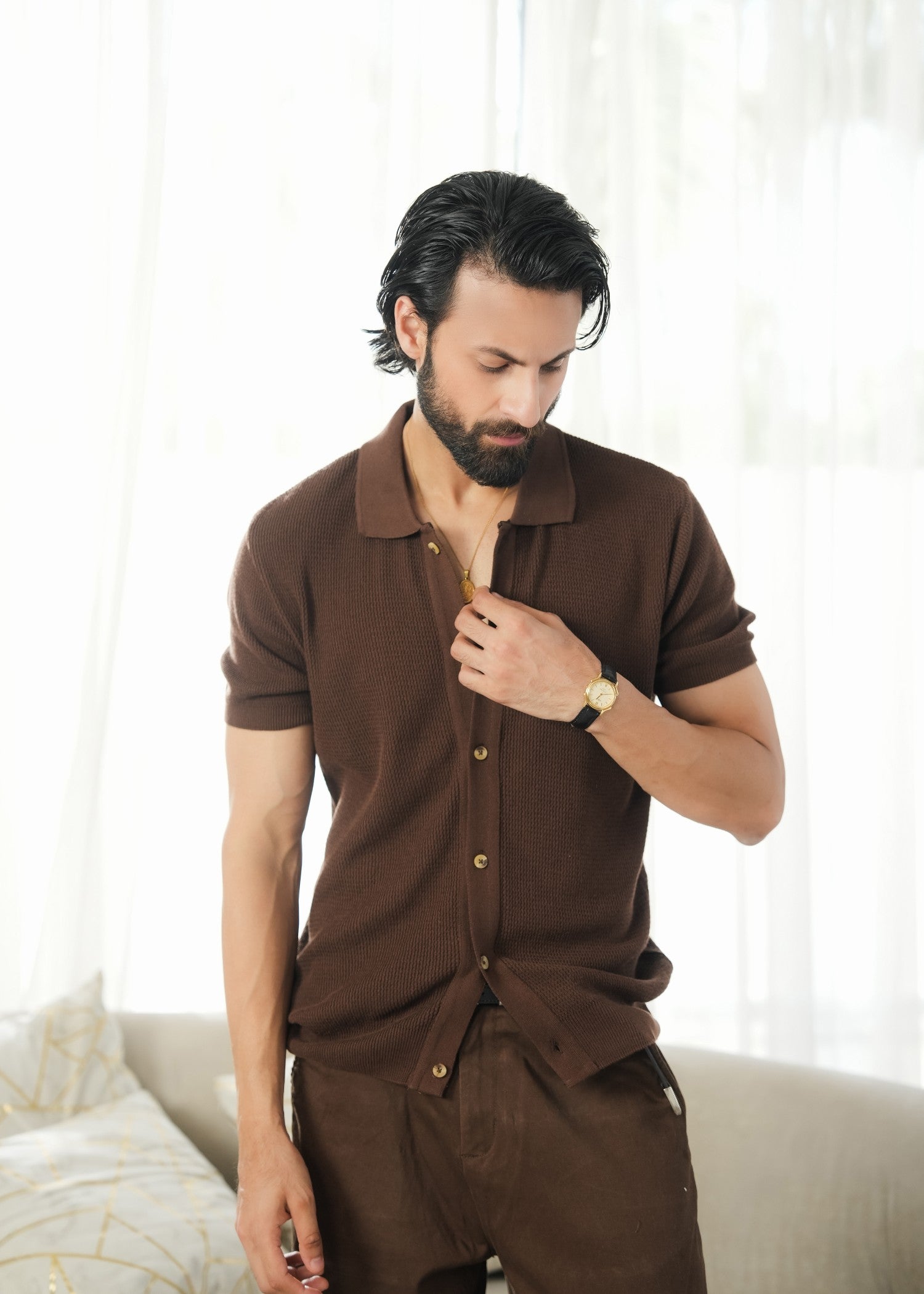 cotton Casual Shirt in Maple brown