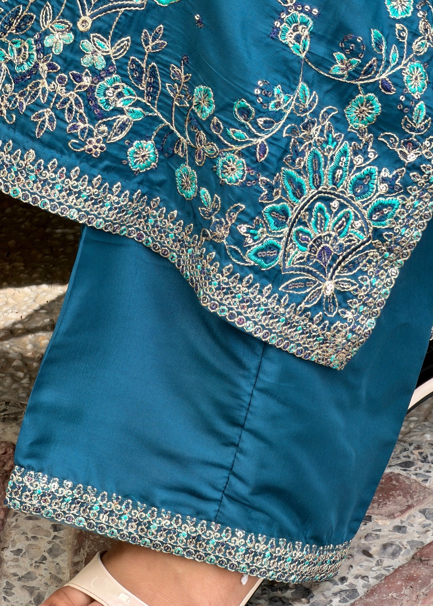 kattan silk Kurta Set in Steel blue