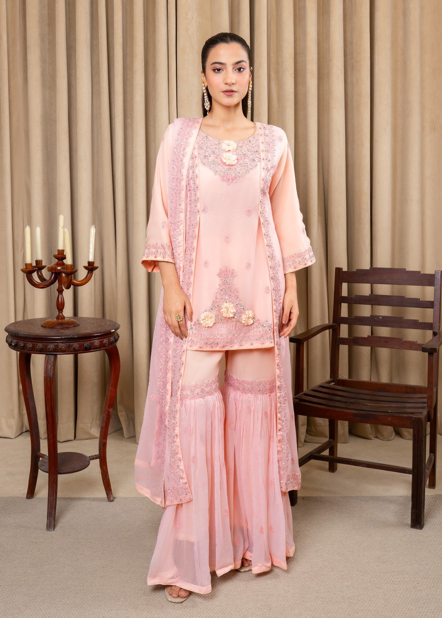 chiffon Gharara in Pink