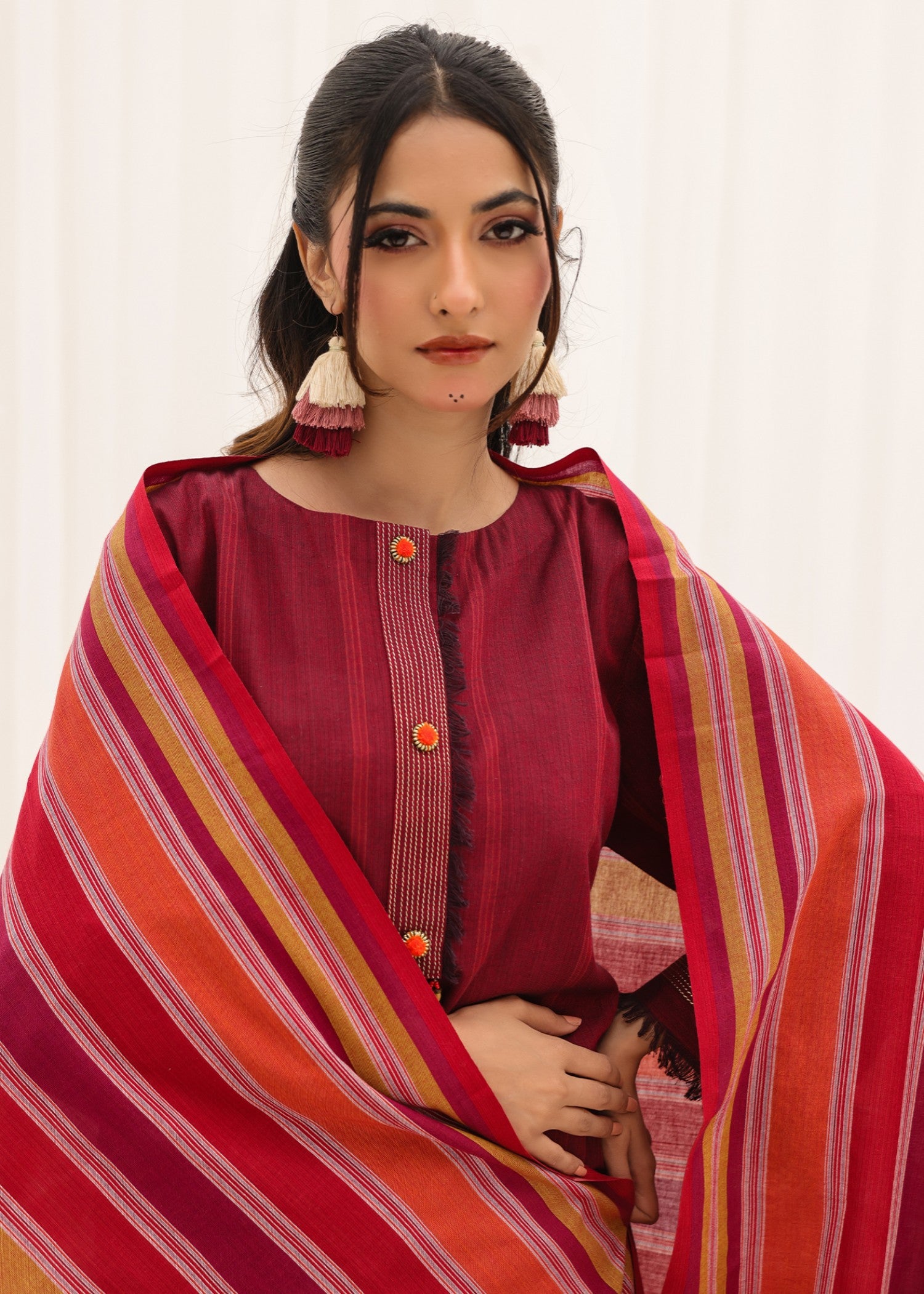 yarn dyed jacquard Unstitched in Maroon