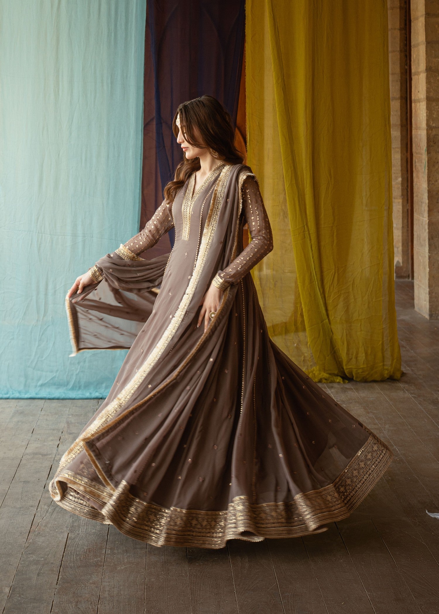 chiffon Maxi in Coffee brown
