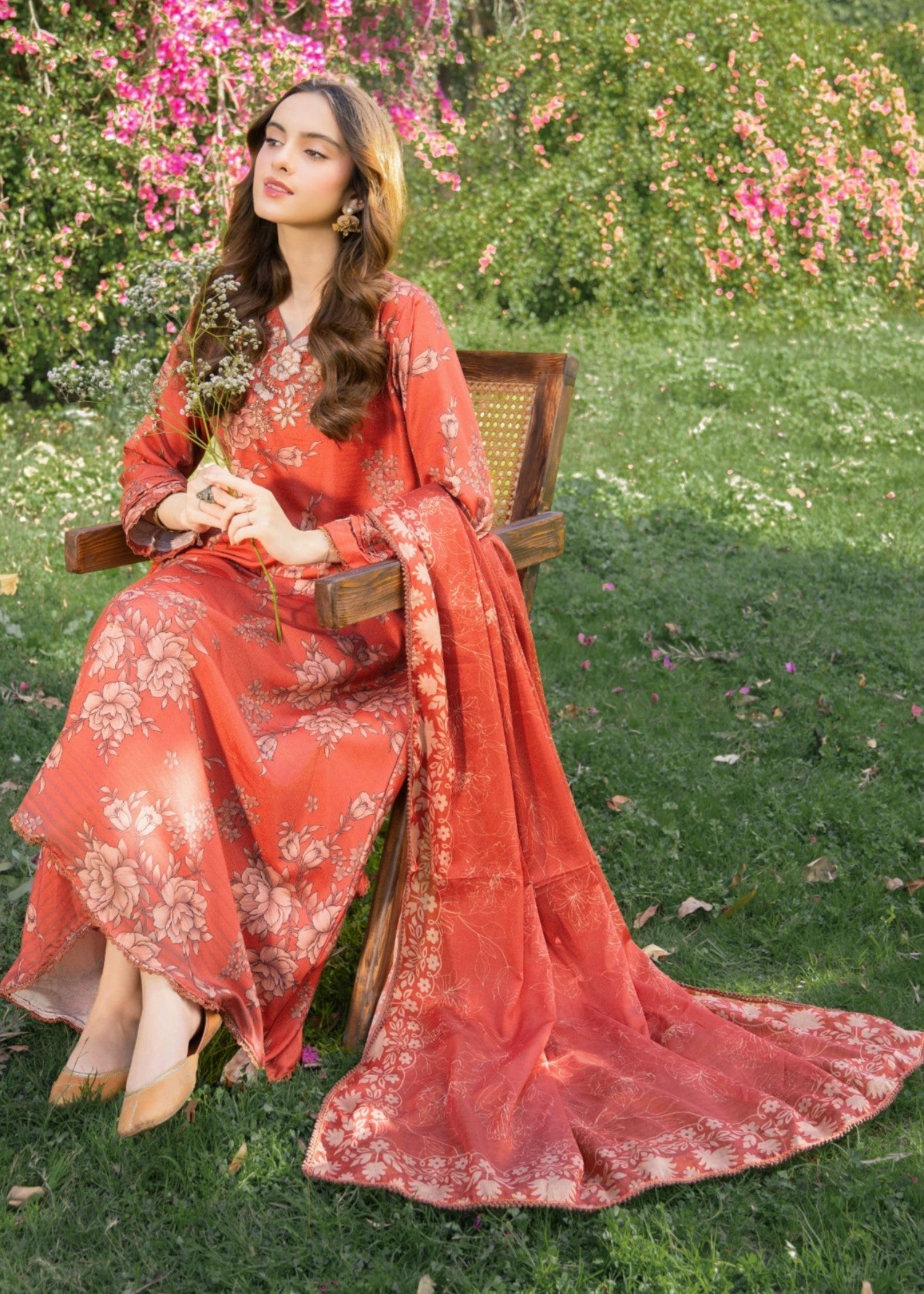 lawn Pishwas in Orange