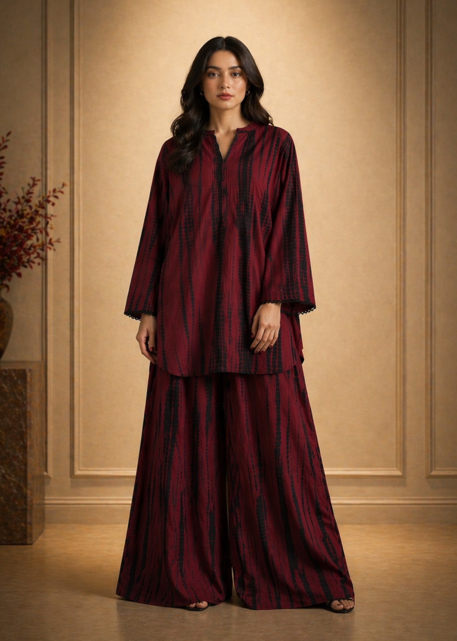 linen Co Ord Sets in Maroon