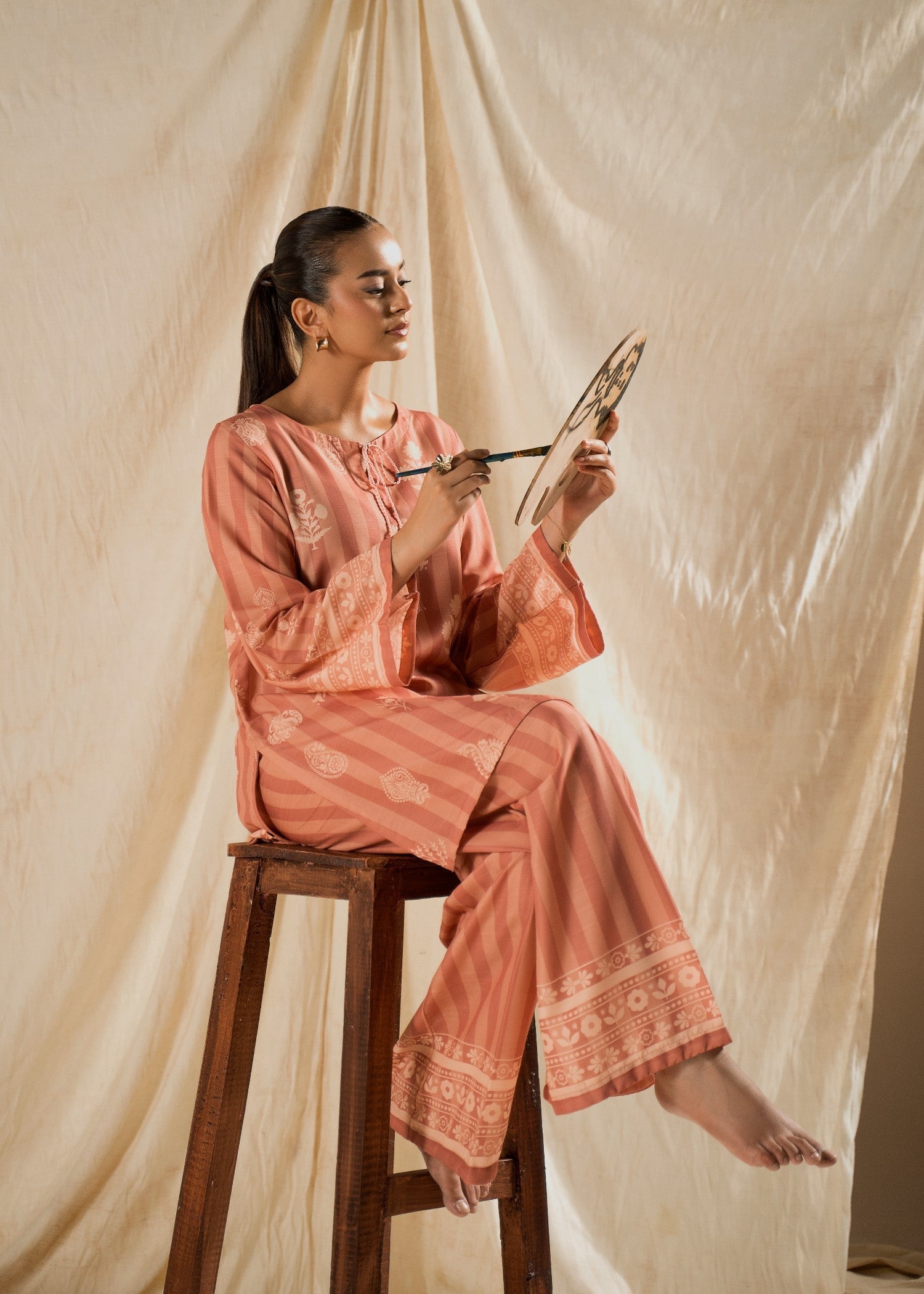 raw silk Co Ord Sets in Peach pink