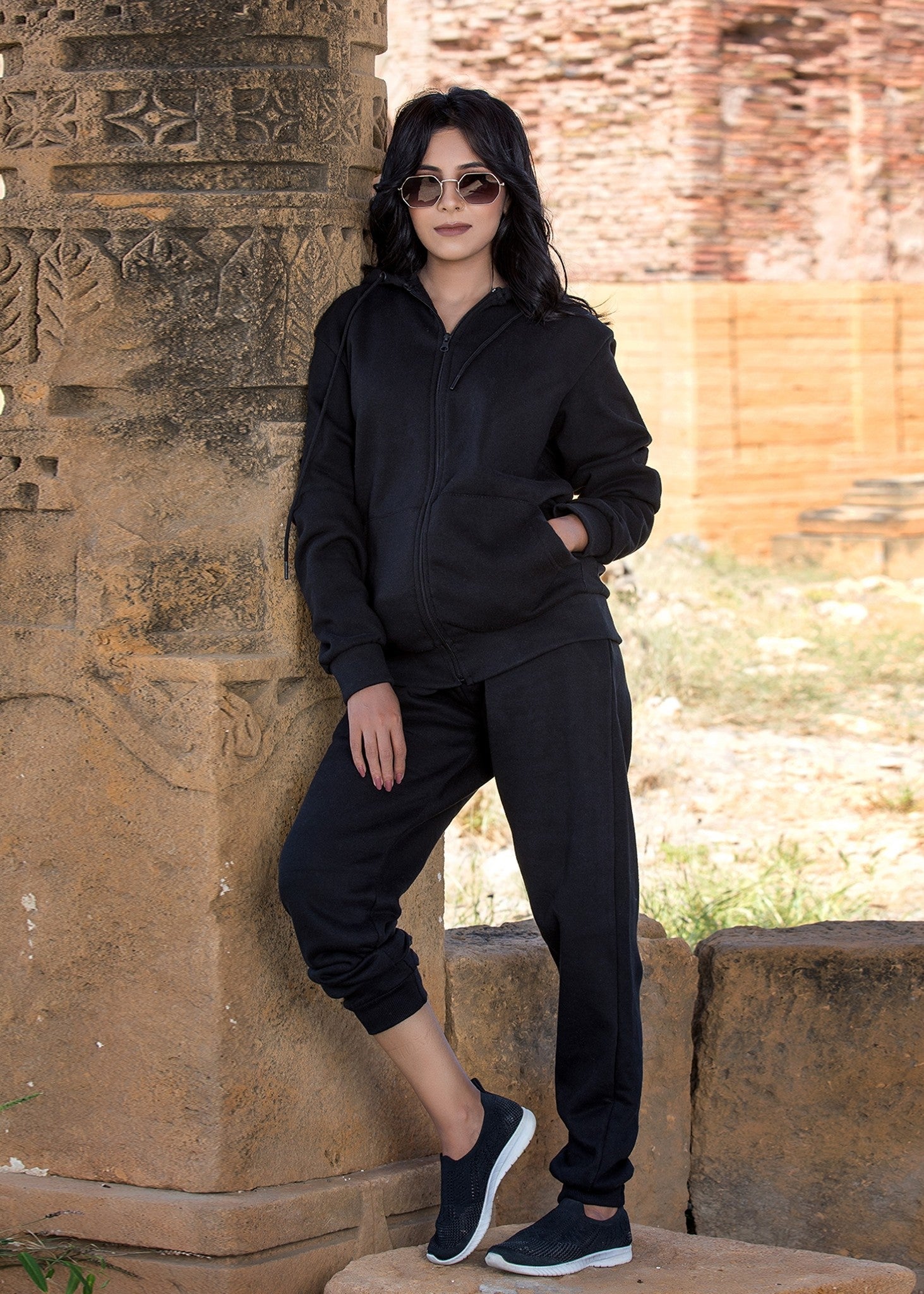 cotton viscose Trousers in Black
