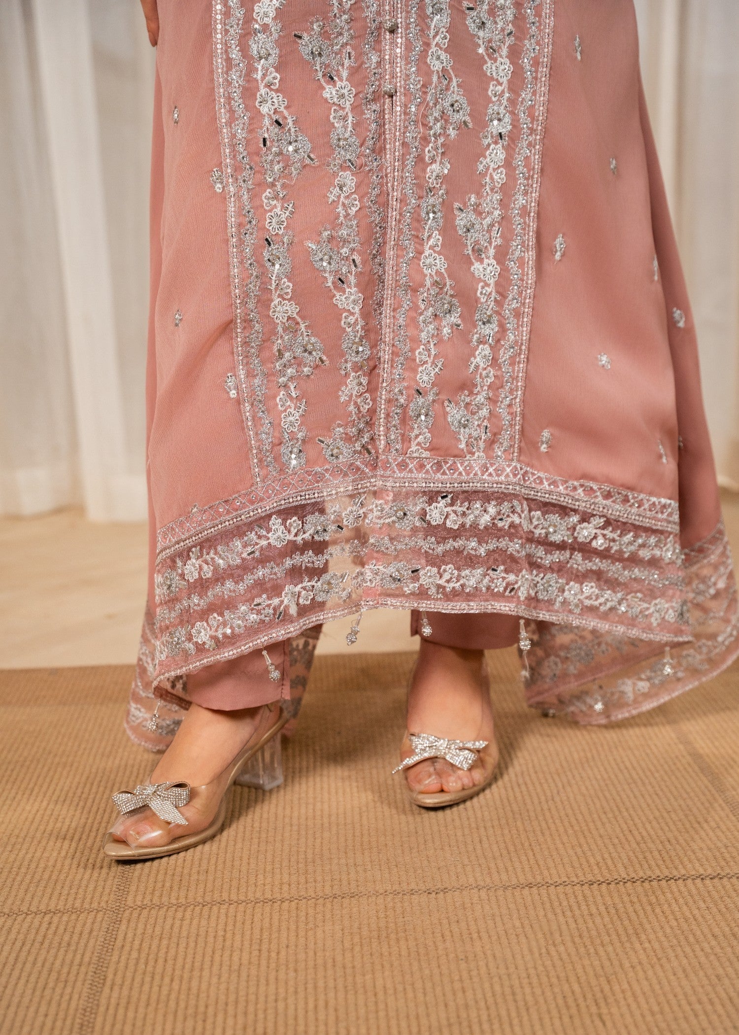 chiffon Pishwas in Mauve pink