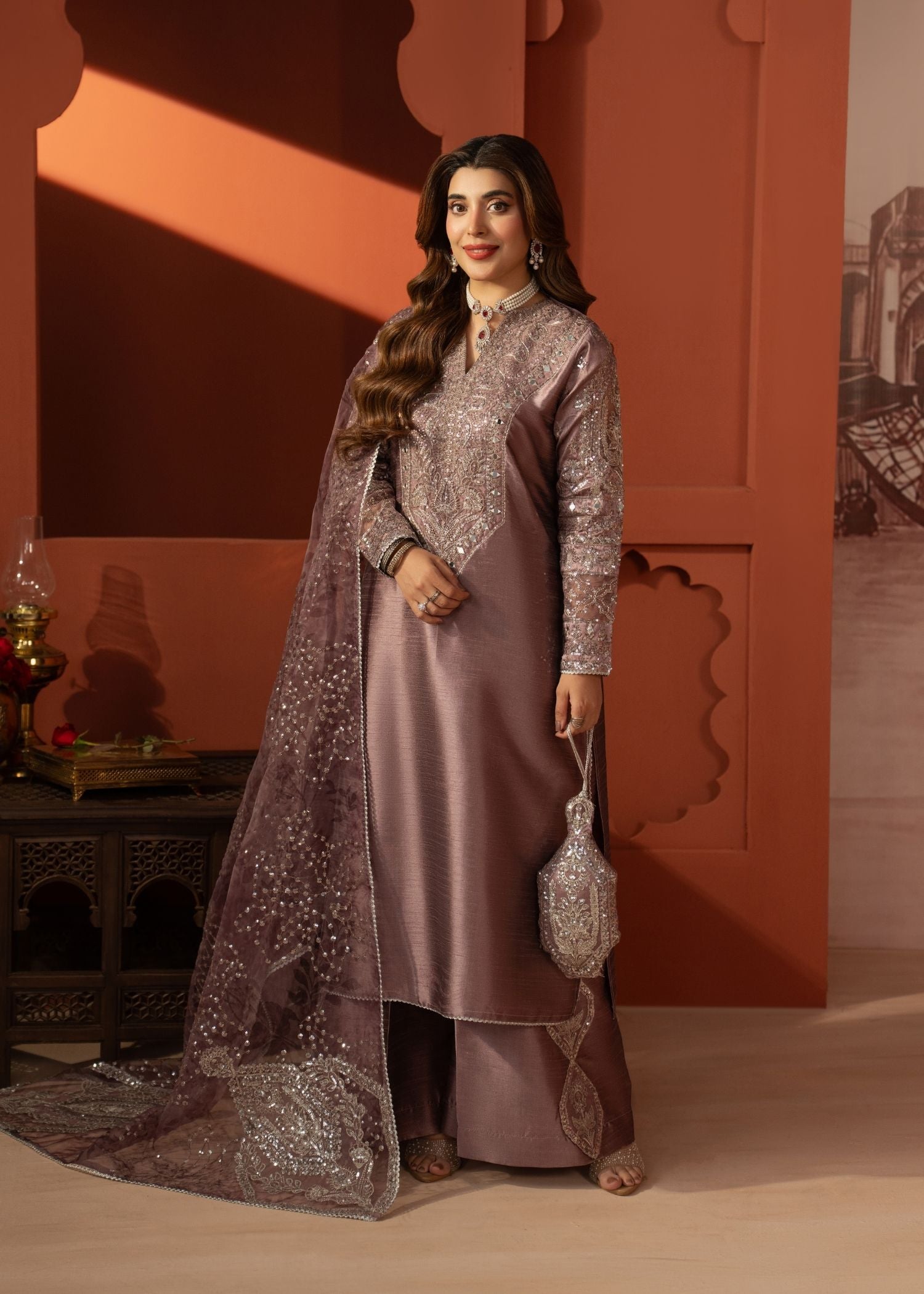 raw silk Kurta Set in Royal amethyst