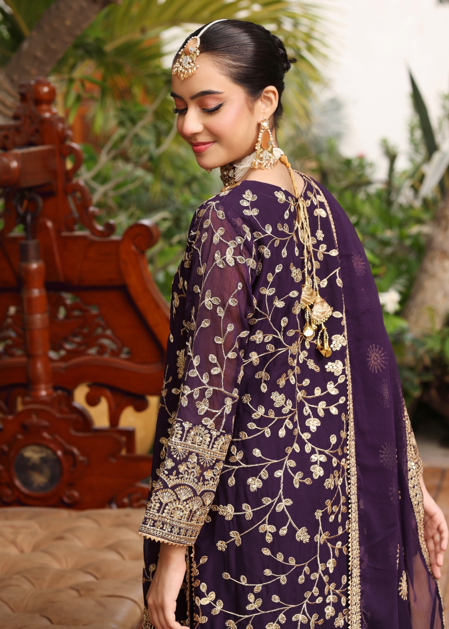 chiffon Gharara in Purple