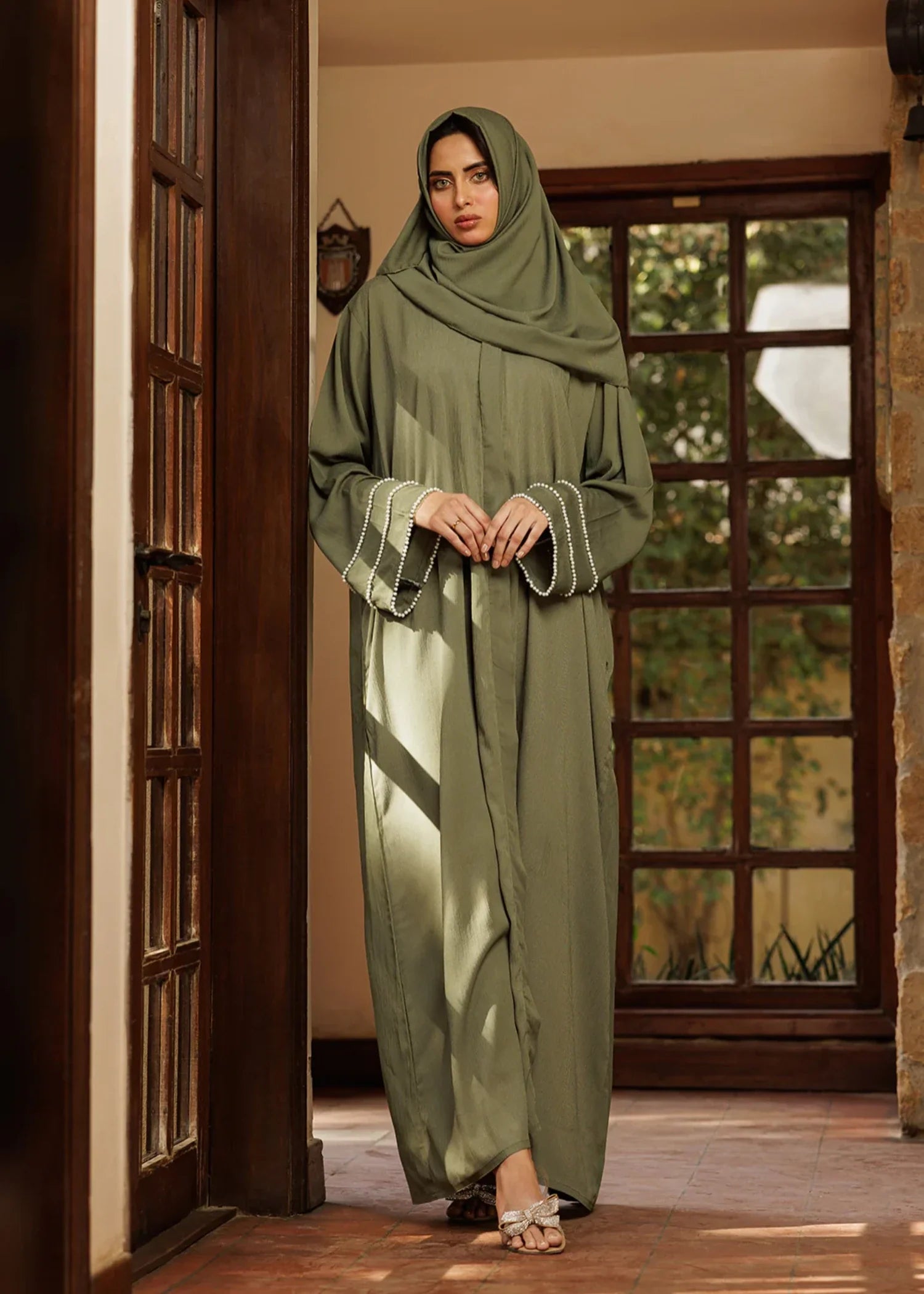 georgette Abaya in Olive green