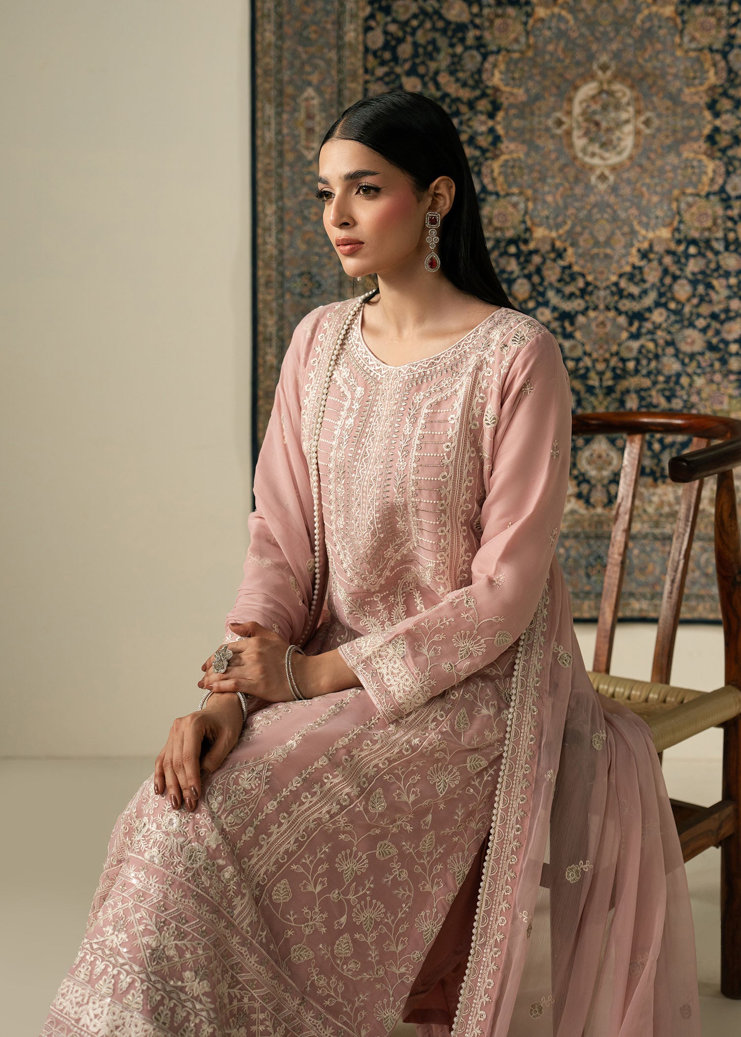 chiffon Kurta Set in Rose pink